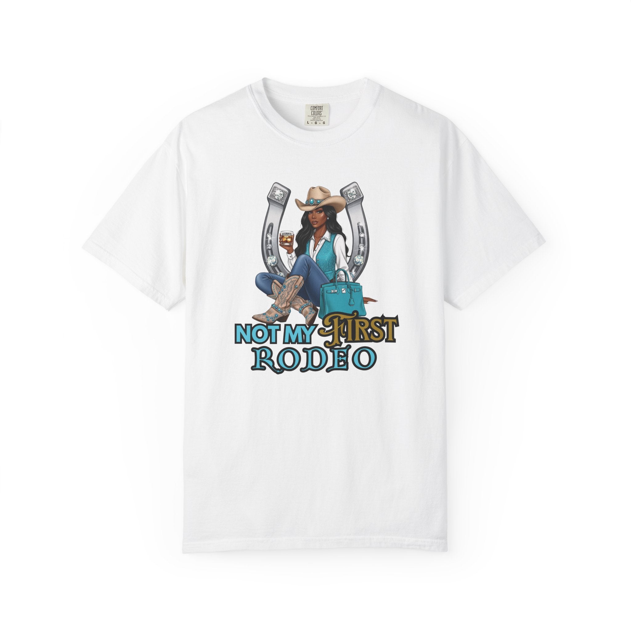 African American Cowgirl Rodeo Themed Rhinestone Shirt, 'Not My First Rodeo' Western Style Top, Rodeo Shirt, Boots On The Ground Tee