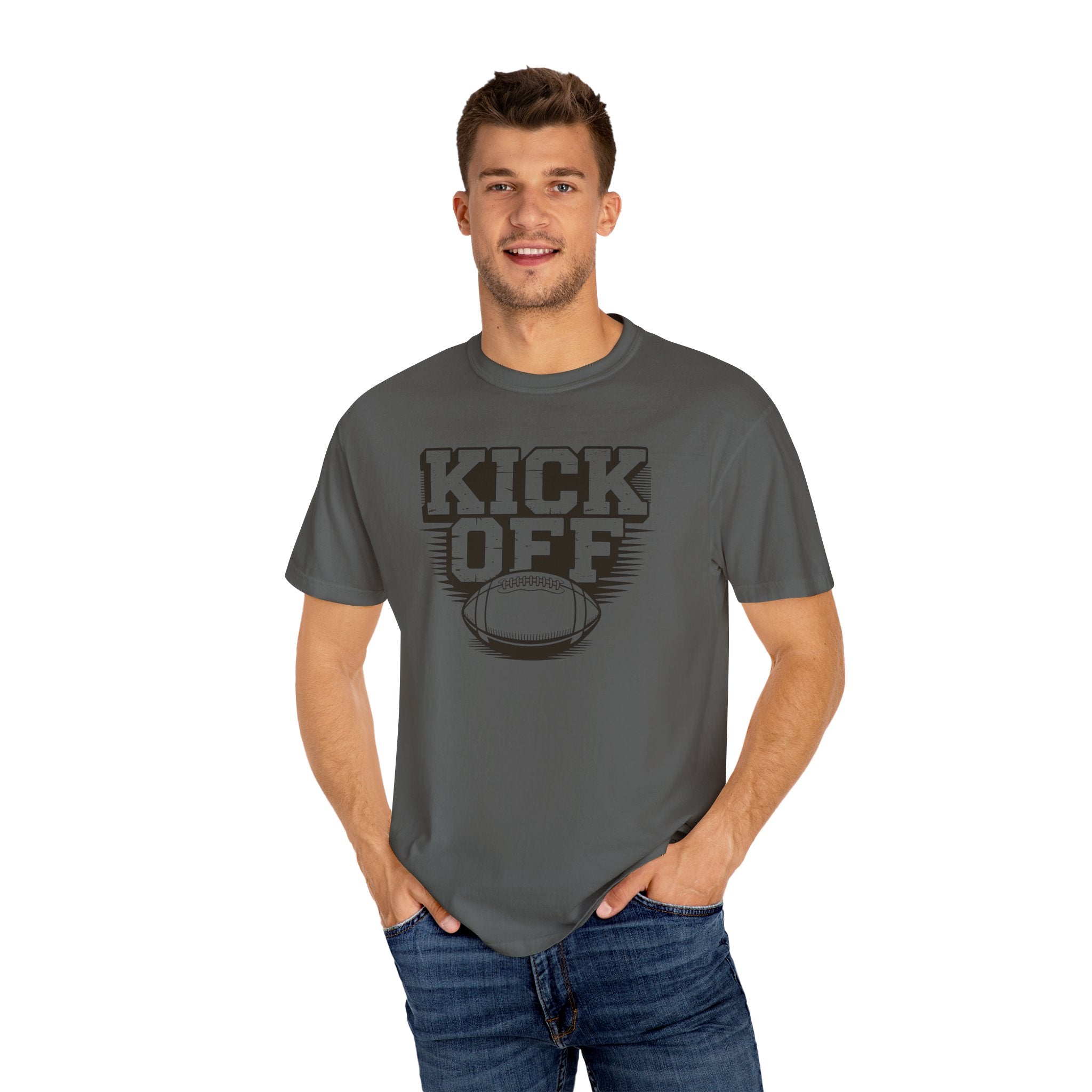 Kick Off Unisex Garment-Dyed T-shirt for Sports Lovers, Football Fans, Casual Wear, Gift Idea, Game Day Apparel
