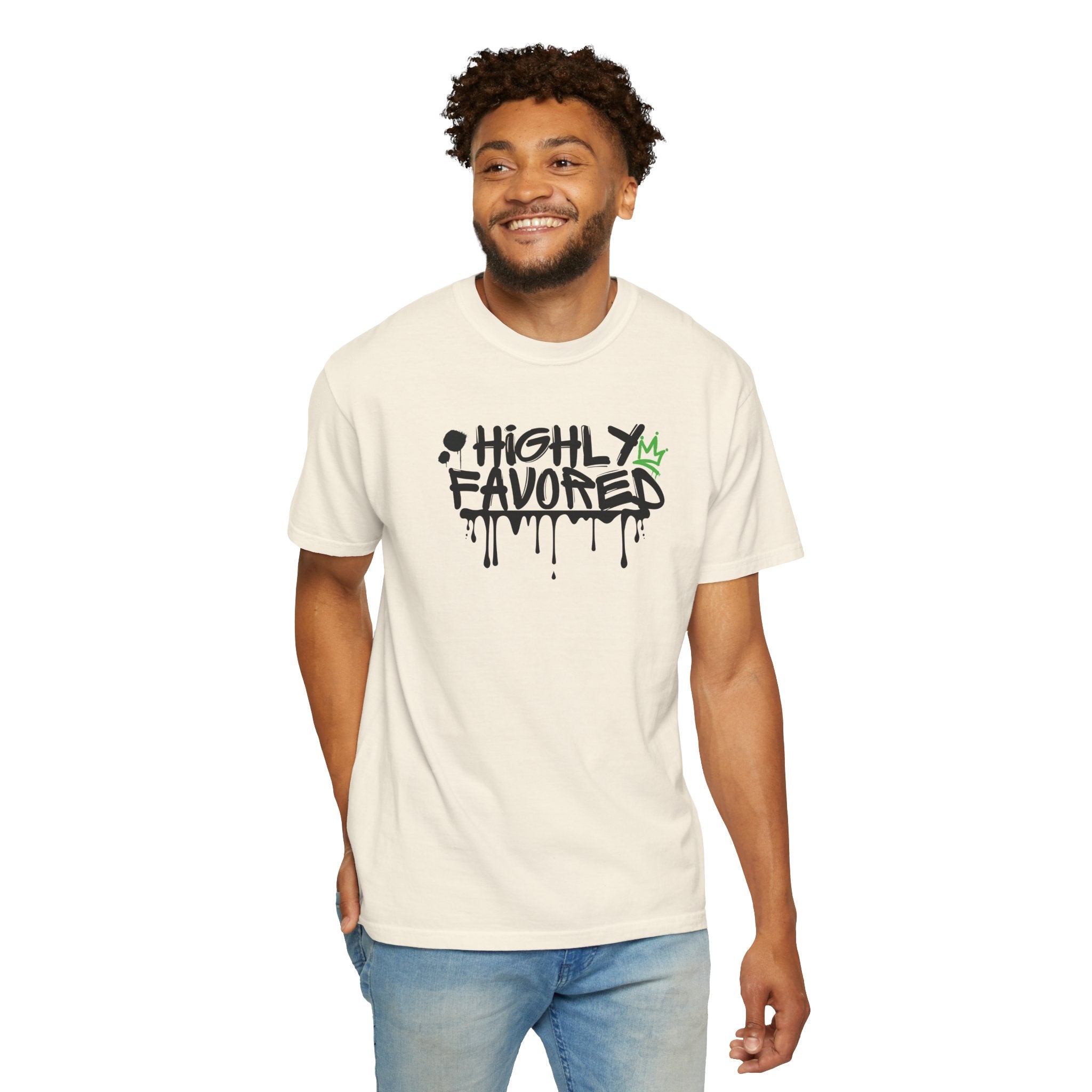 I'M Highly Favored Unisex T-Shirt, Casual Streetwear Tee, Graffiti Art Shirt, Gift for Artists, Motivational Graphic Tee