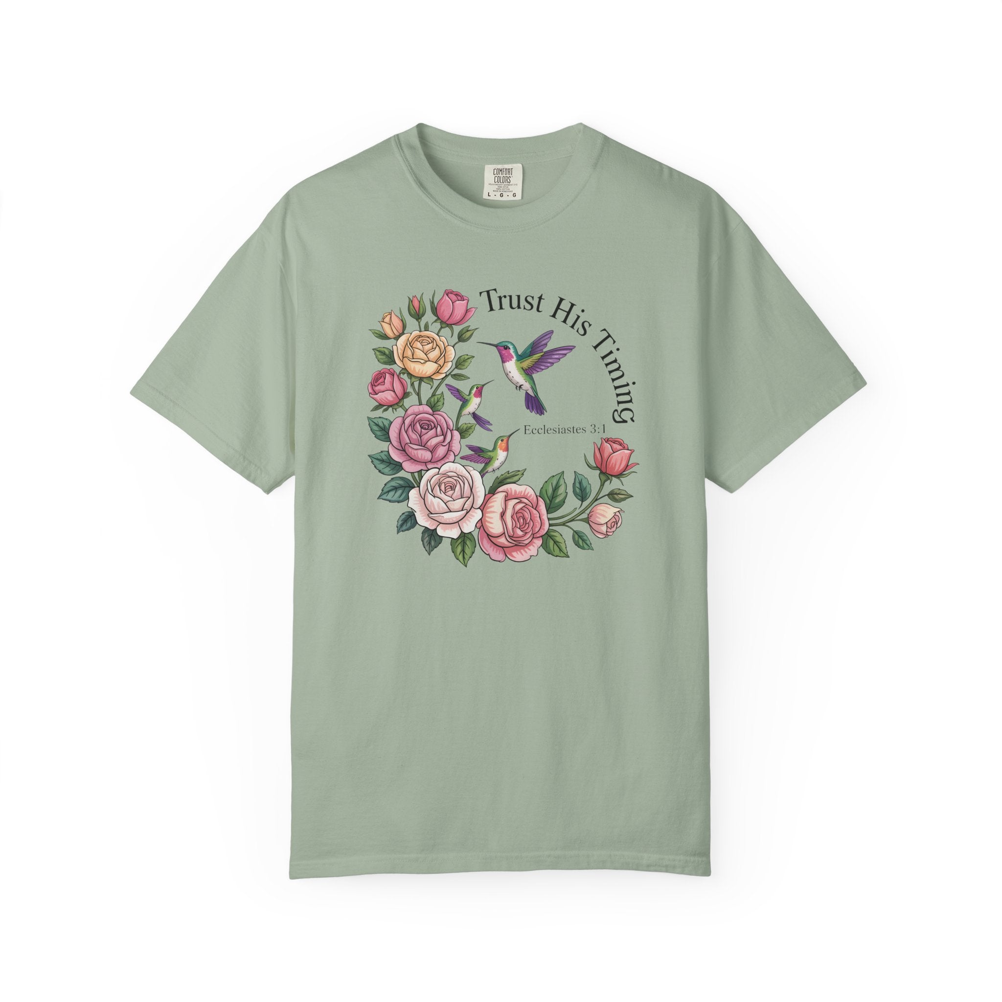 Comfort Colors® Floral Trust His Timing: Ecclesiastes 3;1 Scripture Tee, Christian Apparel