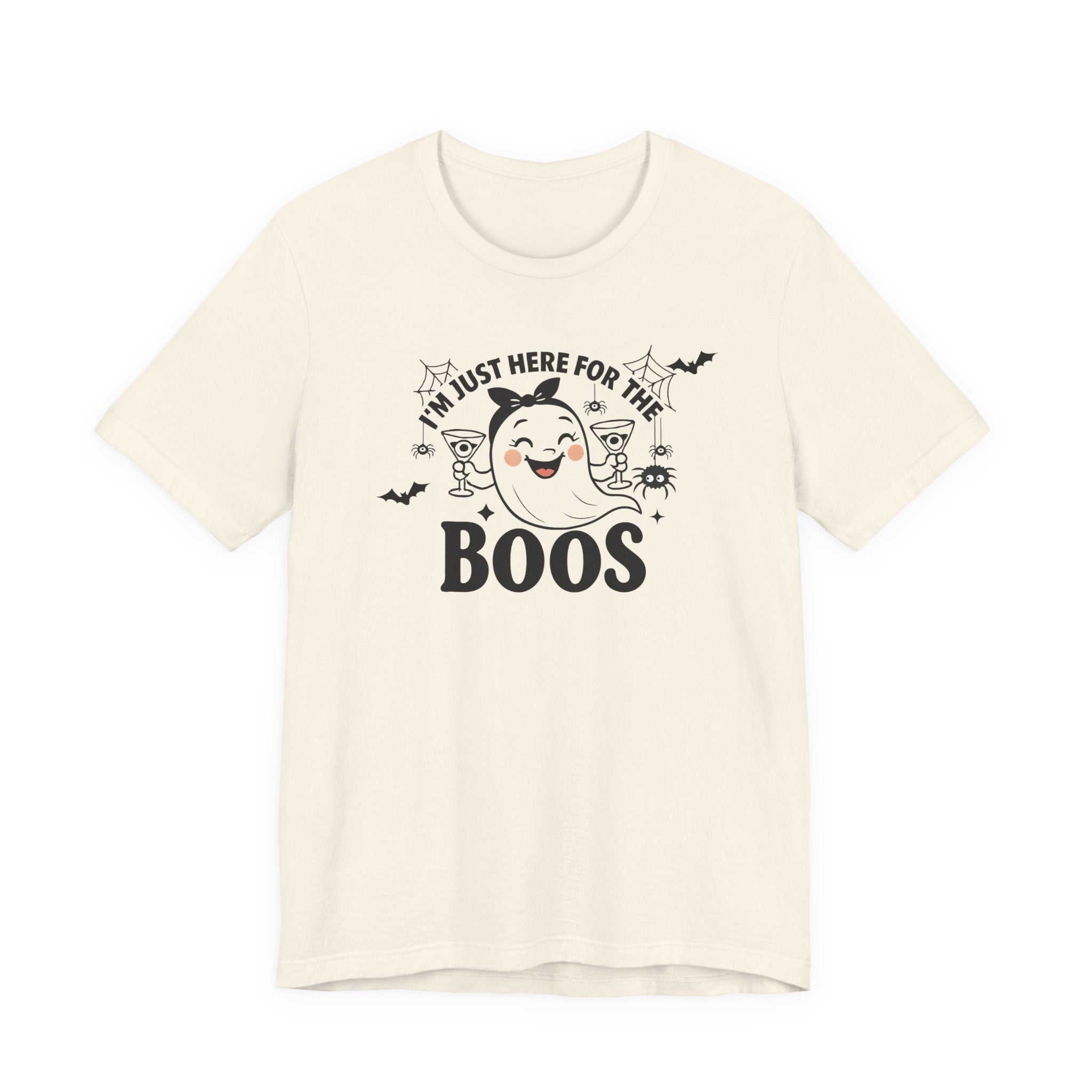 I'm Just Here For The Boos Ghost Tee, Unisex Funny T-Shirt for Parties, Cute Spooky Shirt, Gift for Trick-or-Treaters, Casual Fall Wear