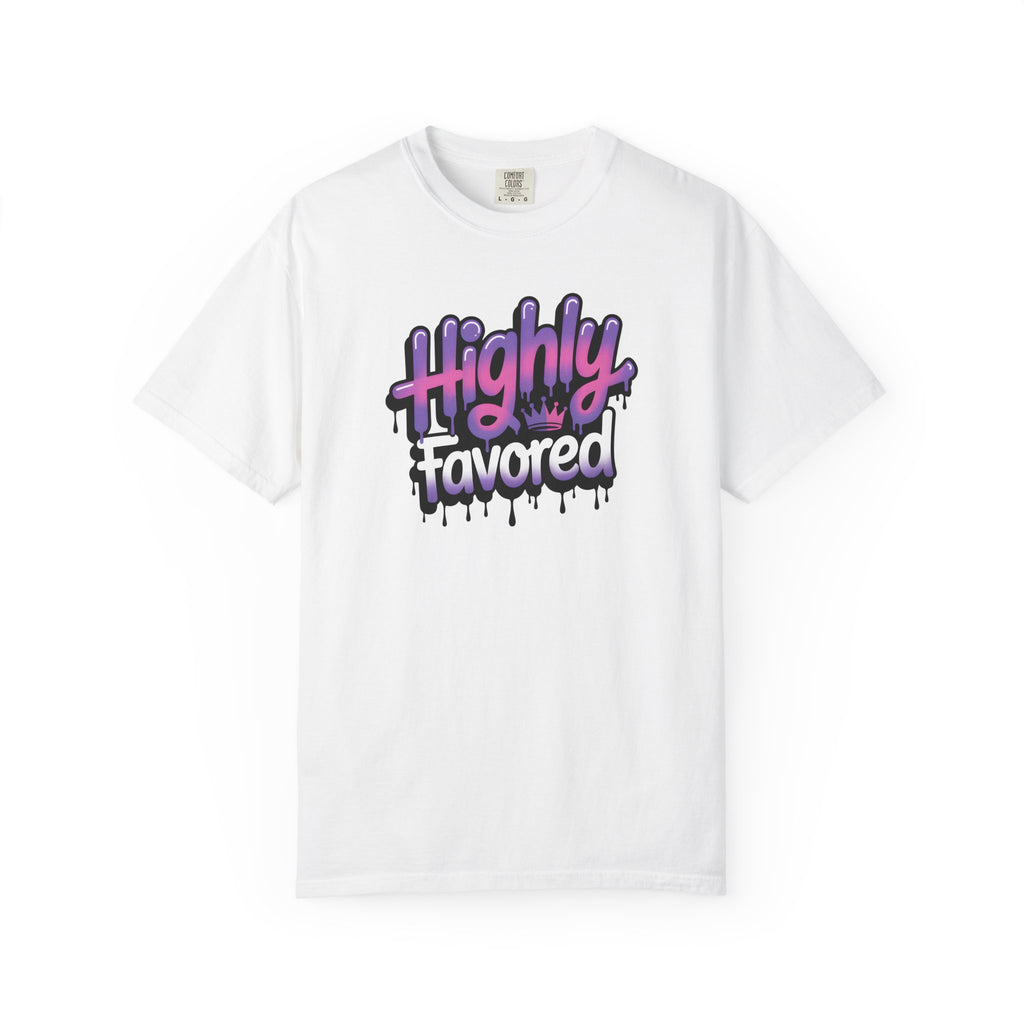 Highly Favored Graffiti Style Comfort Colors Shirt, Christian Graphic Tee, Faith Inspired Shirt