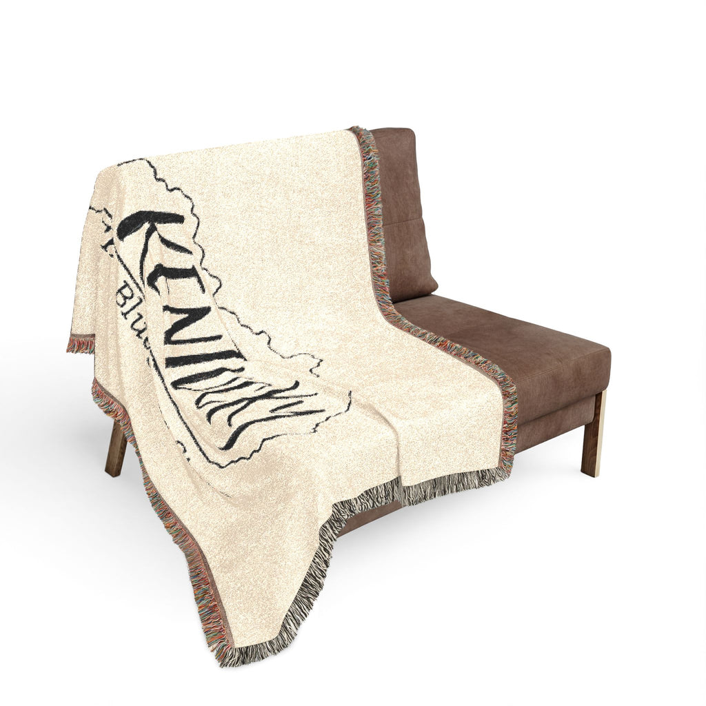 Kentucky state outline with 'Kentucky' script Woven Blanket | The Bluegrass State throw