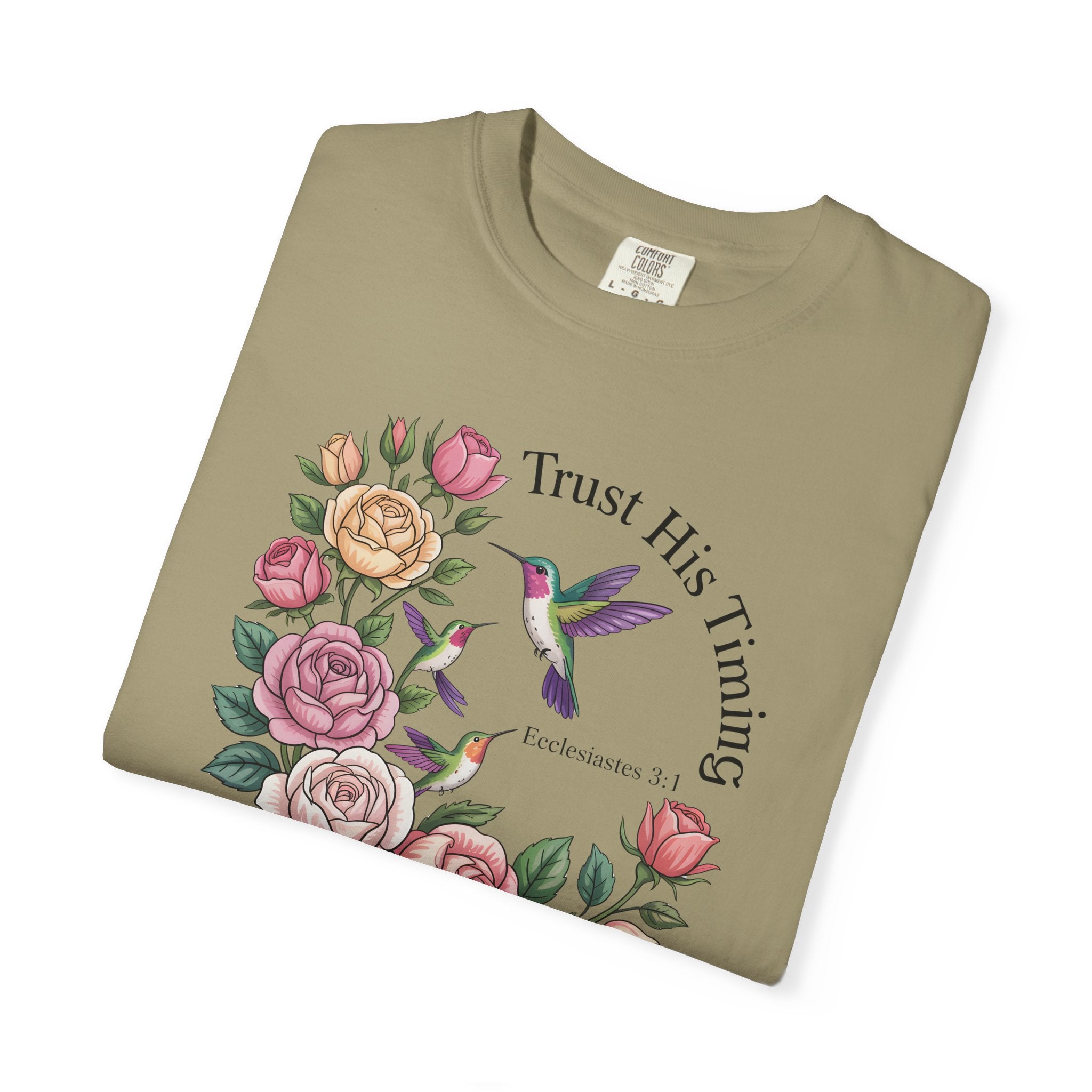 Comfort Colors® Floral Trust His Timing: Ecclesiastes 3;1 Scripture Tee, Christian Apparel