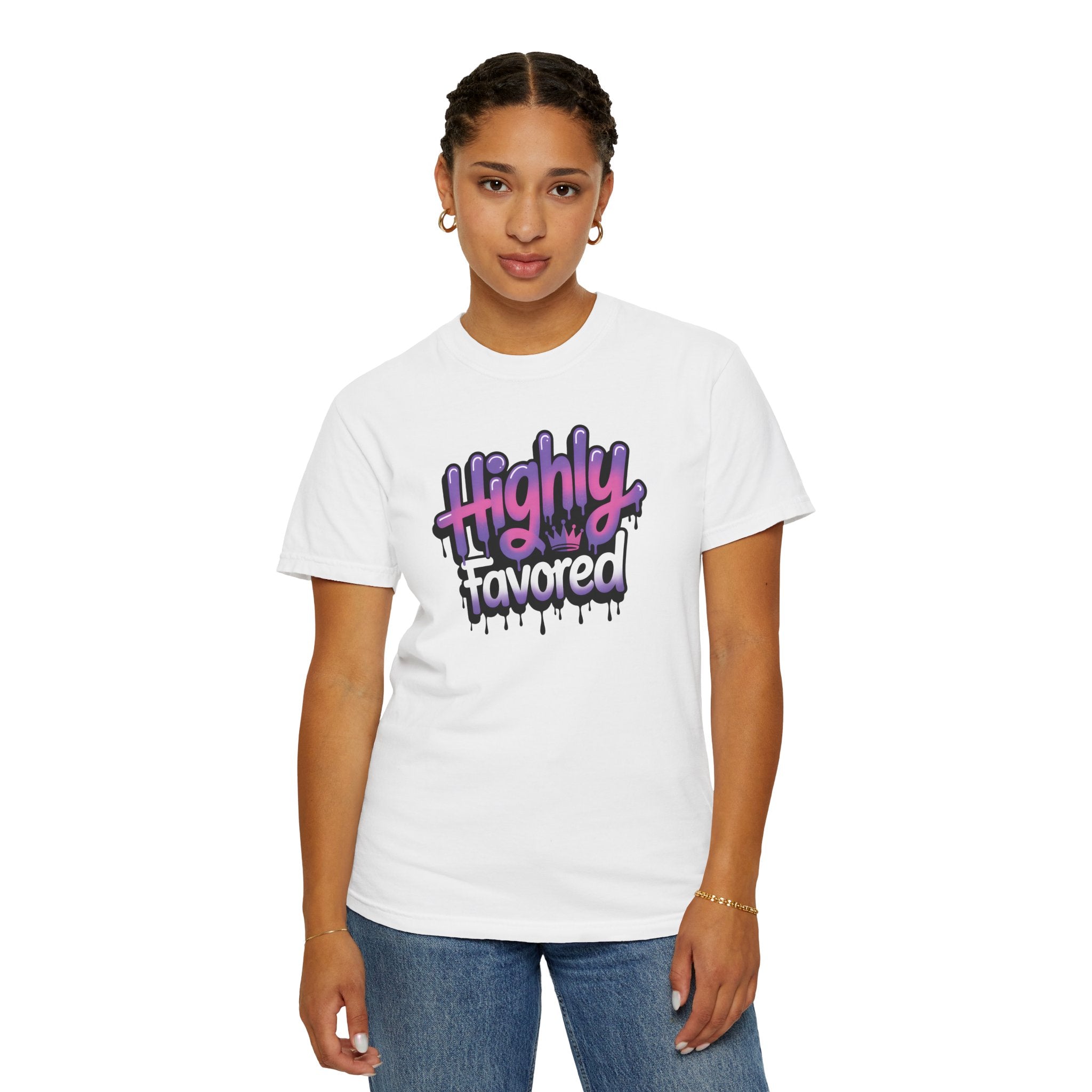 Highly Favored Graffiti Style Comfort Colors Shirt, Christian Graphic Tee, Faith Inspired Shirt