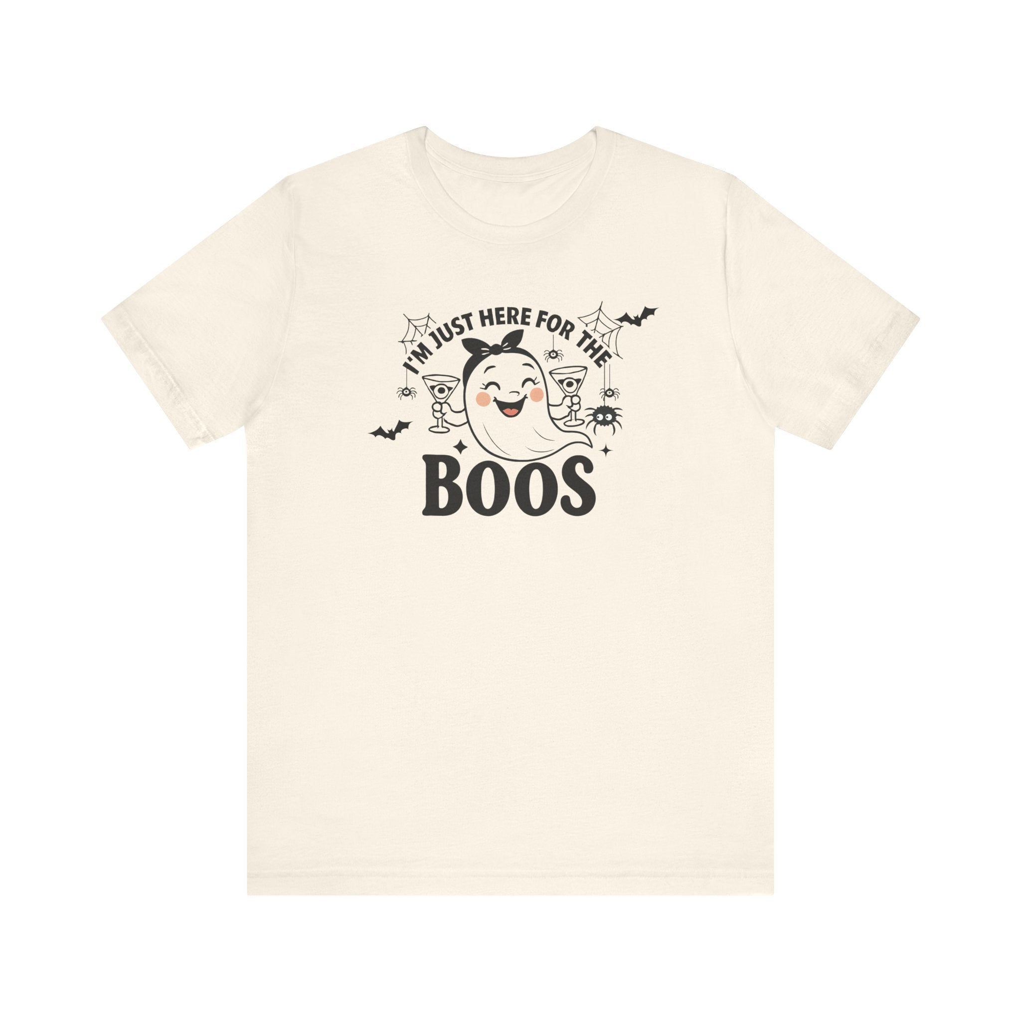 I'm Just Here For The Boos Ghost Tee, Unisex Funny T-Shirt for Parties, Cute Spooky Shirt, Gift for Trick-or-Treaters, Casual Fall Wear