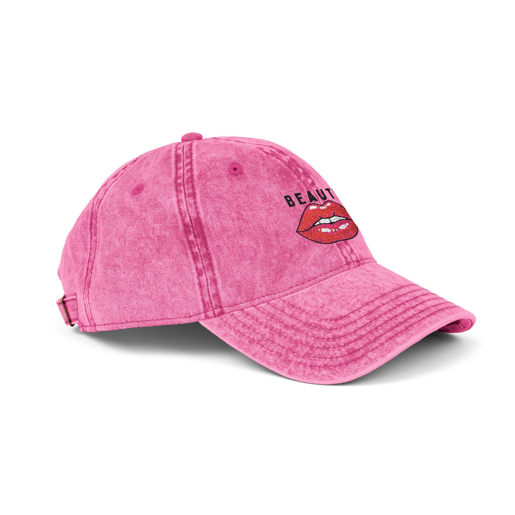 Beauty Lips Embroidered Cap | Vintage Pink Baseball Hat