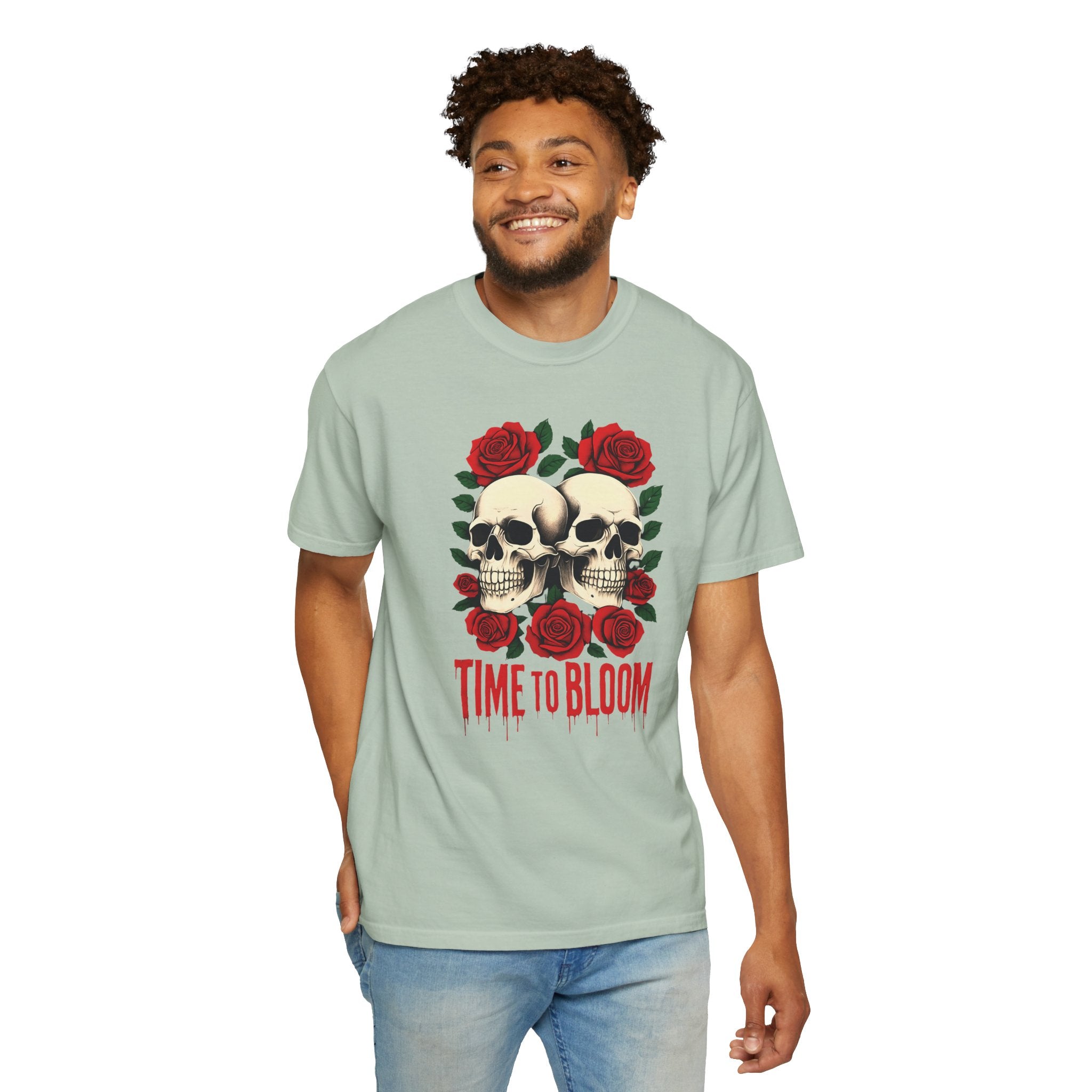 Stylish Skull & Rose Unisex T-shirt, Grunge Tee, Unisex Casual Wear, Unique Graphic Top, Gift for Goths, Time to Bloom Apparel