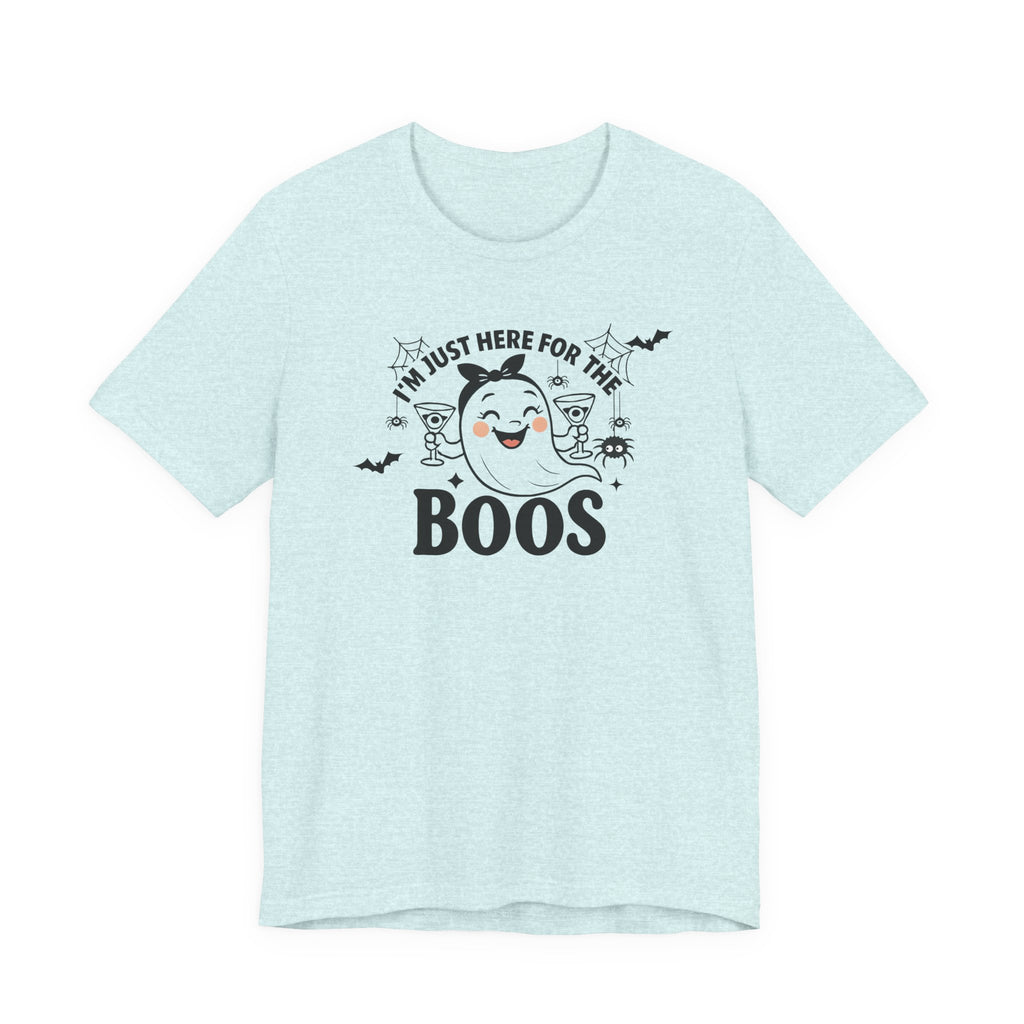 I'm Just Here For The Boos Ghost Tee, Unisex Funny T-Shirt for Parties, Cute Spooky Shirt, Gift for Trick-or-Treaters, Casual Fall Wear