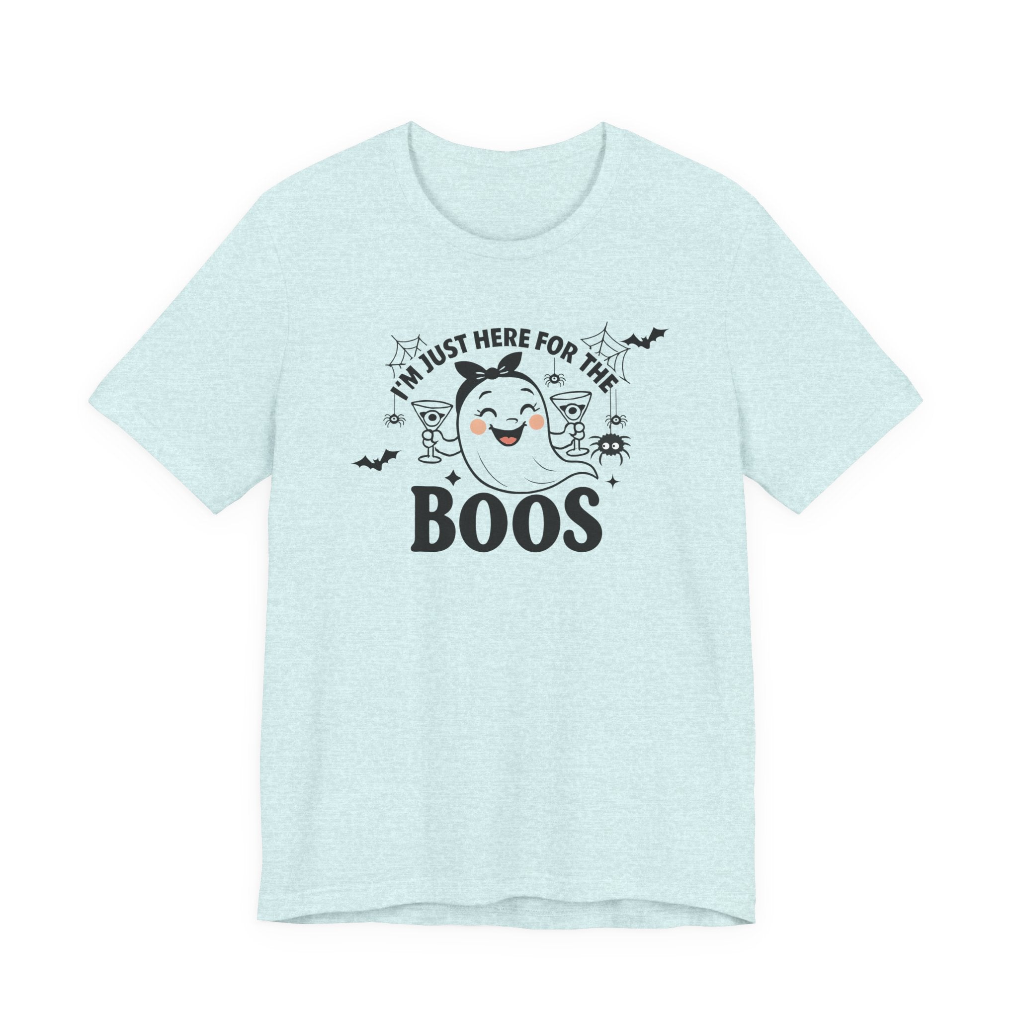 I'm Just Here For The Boos Ghost Tee, Unisex Funny T-Shirt for Parties, Cute Spooky Shirt, Gift for Trick-or-Treaters, Casual Fall Wear