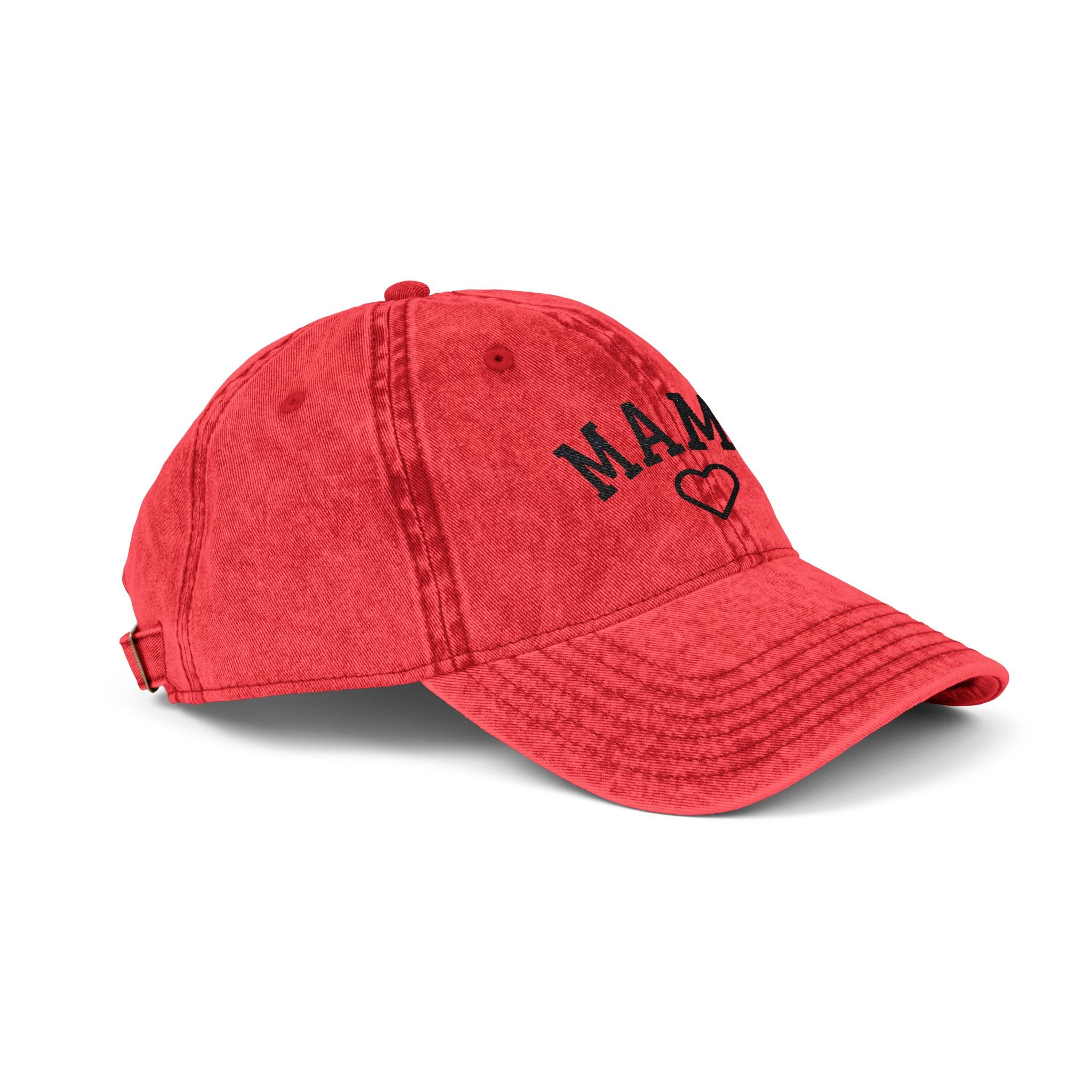 Embroidered Mama Heart Baseball Cap | Vintage Washed Hat with Outlined Heart On Back