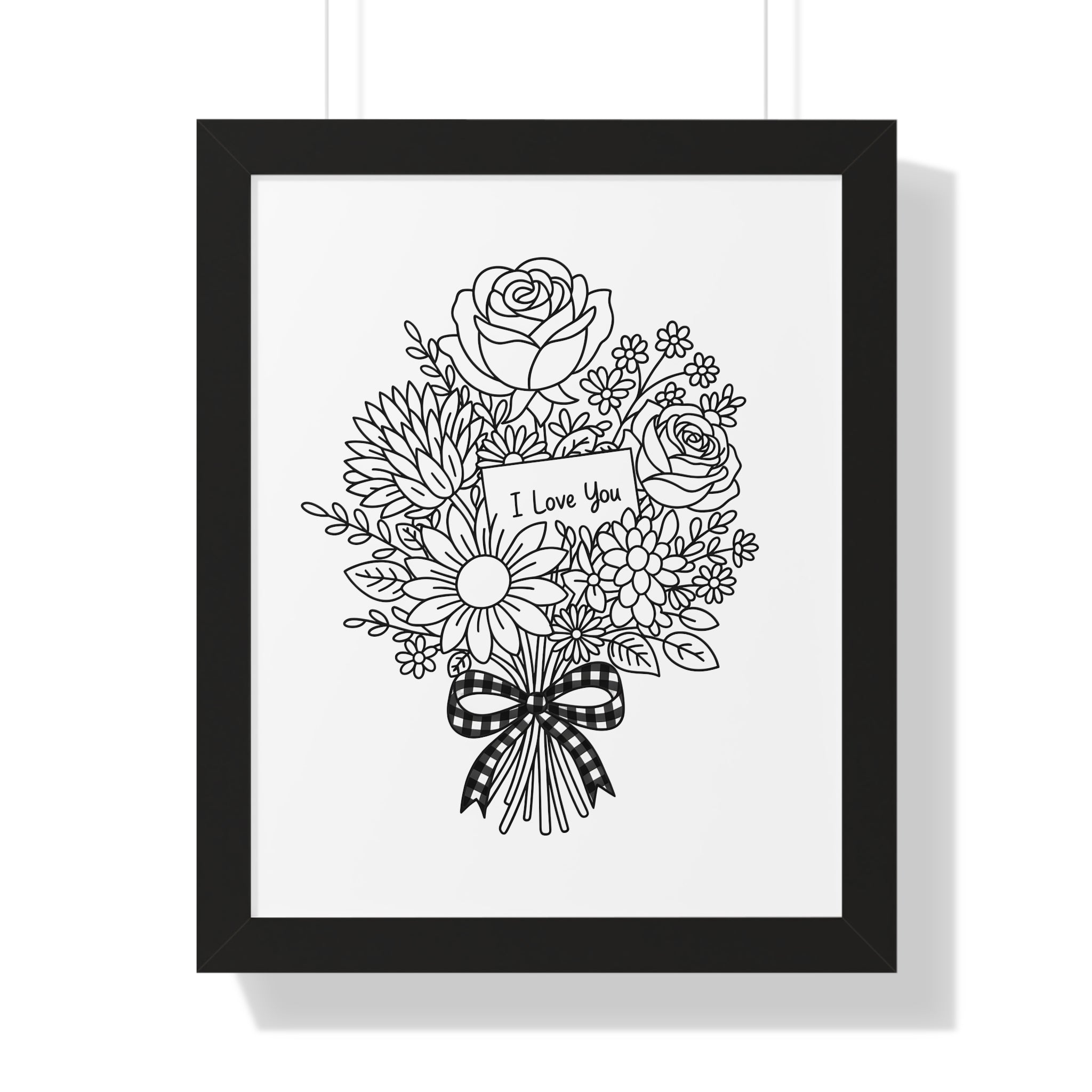 I Love You Bouquet Framed Poster | Floral Line Art Vertical Print