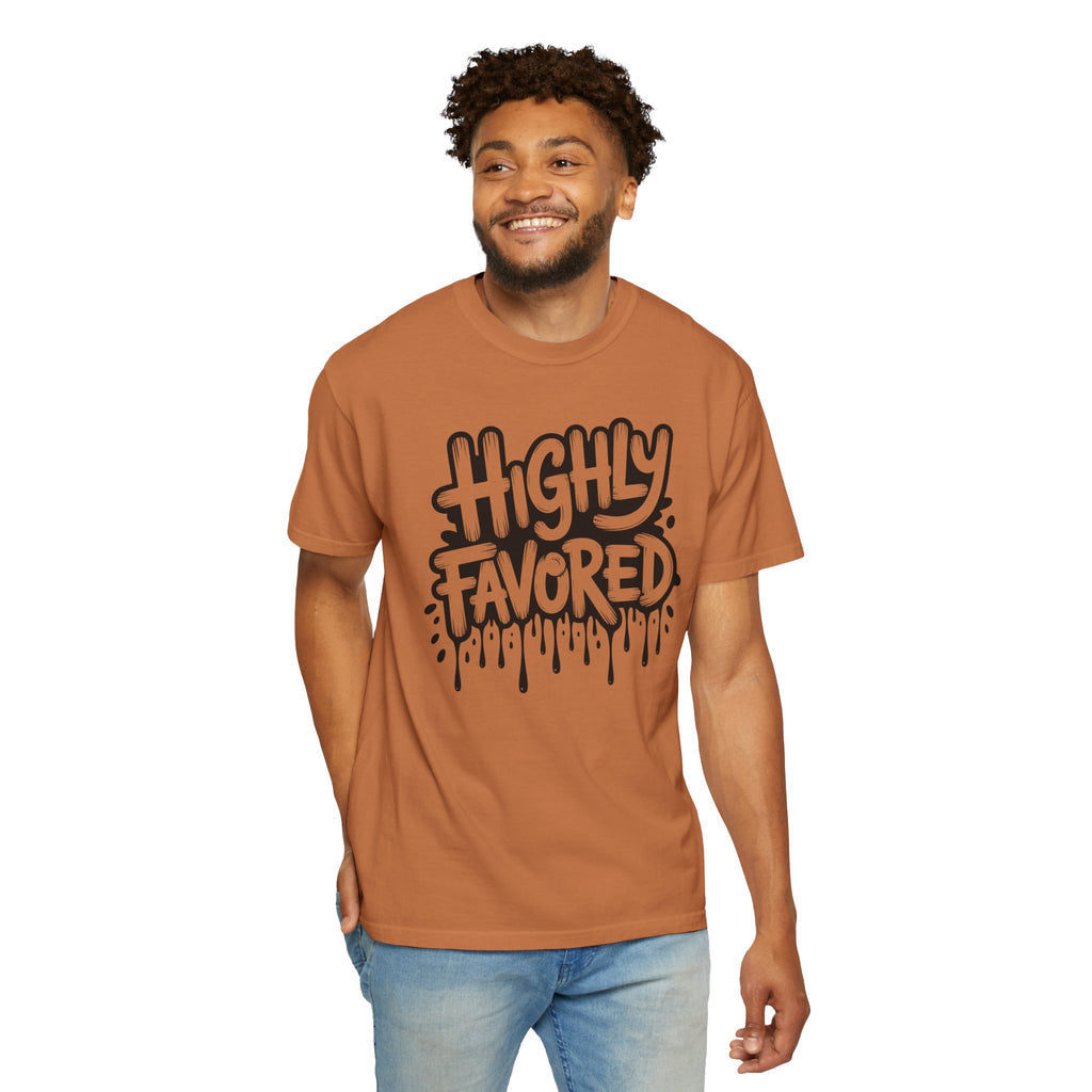 Highly Favored Comfort Colors Unisex Garment-Dyed T-Shirt | Casual Streetwear, Gift for Friends, Inspirational Apparel, Everyday Comfort, Affirmation Tee