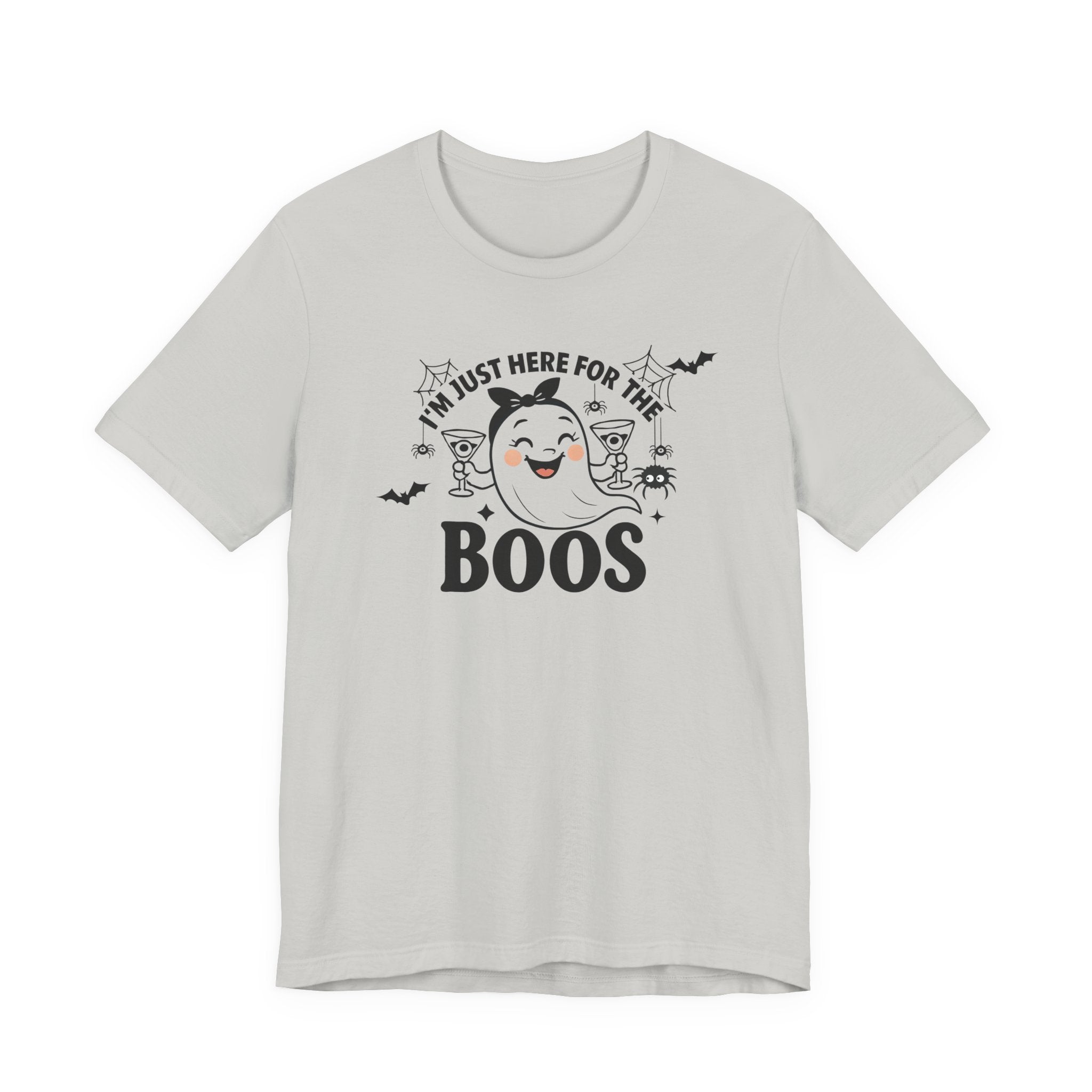 I'm Just Here For The Boos Ghost Tee, Unisex Funny T-Shirt for Parties, Cute Spooky Shirt, Gift for Trick-or-Treaters, Casual Fall Wear