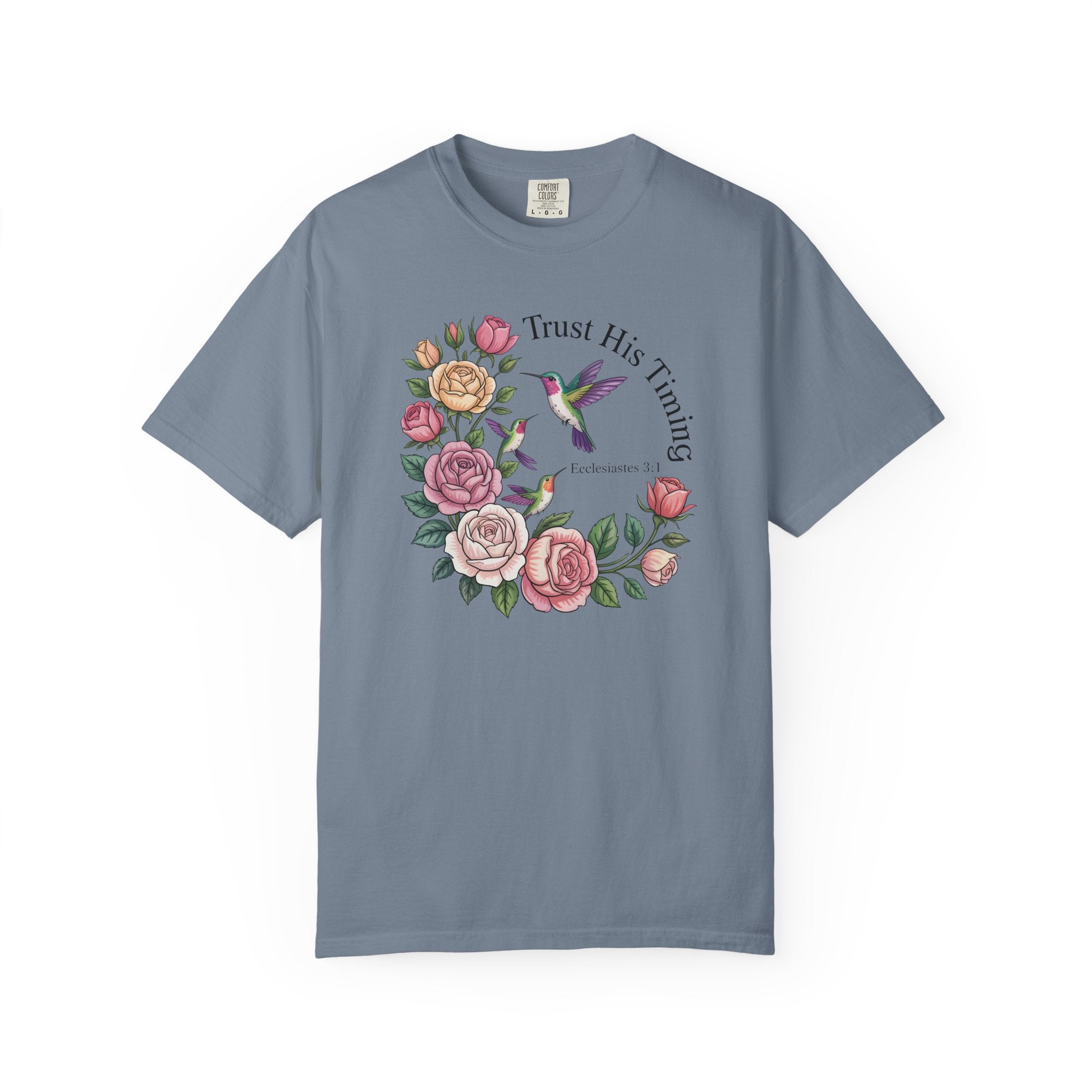 Comfort Colors® Floral Trust His Timing: Ecclesiastes 3;1 Scripture Tee, Christian Apparel