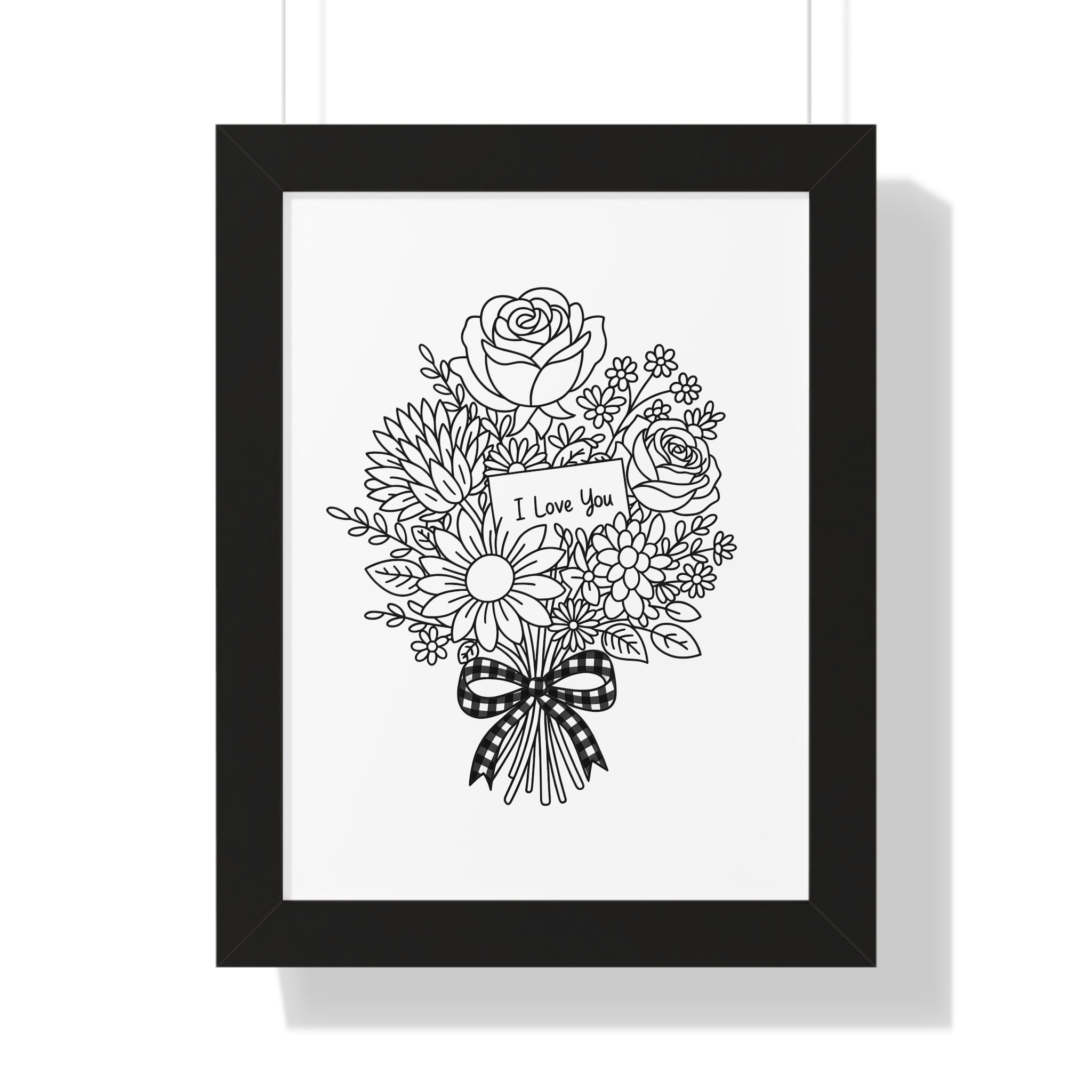 I Love You Bouquet Framed Poster | Floral Line Art Vertical Print