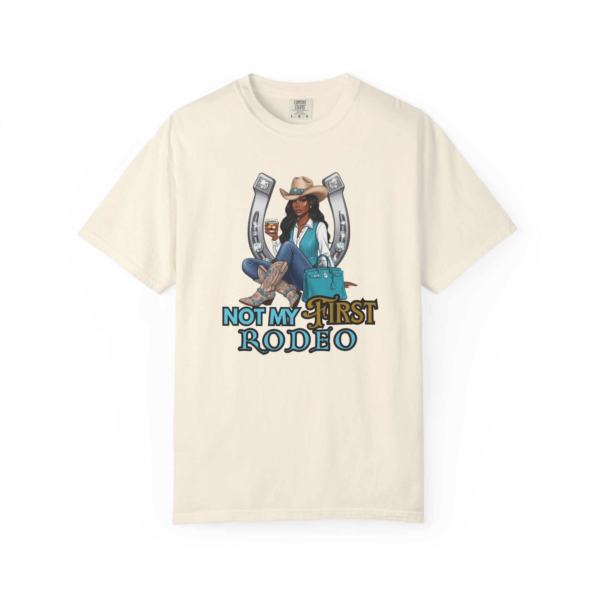 African American Cowgirl Rodeo Themed Rhinestone Shirt, 'Not My First Rodeo' Western Style Top, Rodeo Shirt, Boots On The Ground Tee