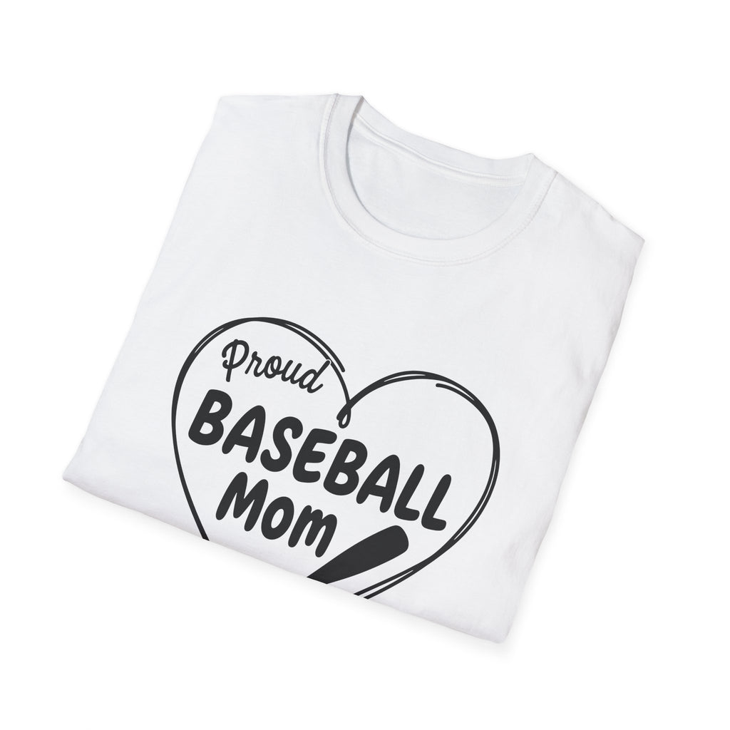 Proud Baseball Mom T-Shirt | Heart Baseball Bat Design
