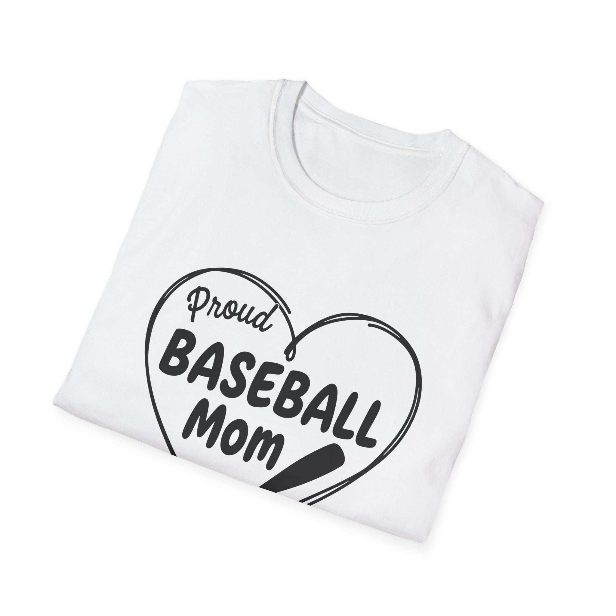 Proud Baseball Mom T-Shirt | Heart Baseball Bat Design