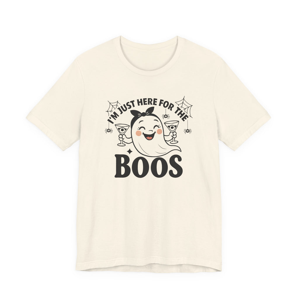 I'm Just Here for the Boos, Ghost, Bats, and Spiders Funny Tee Shirt, Unisex Halloween Shirt, Spooky Season Apparel, Casual Halloween Wear