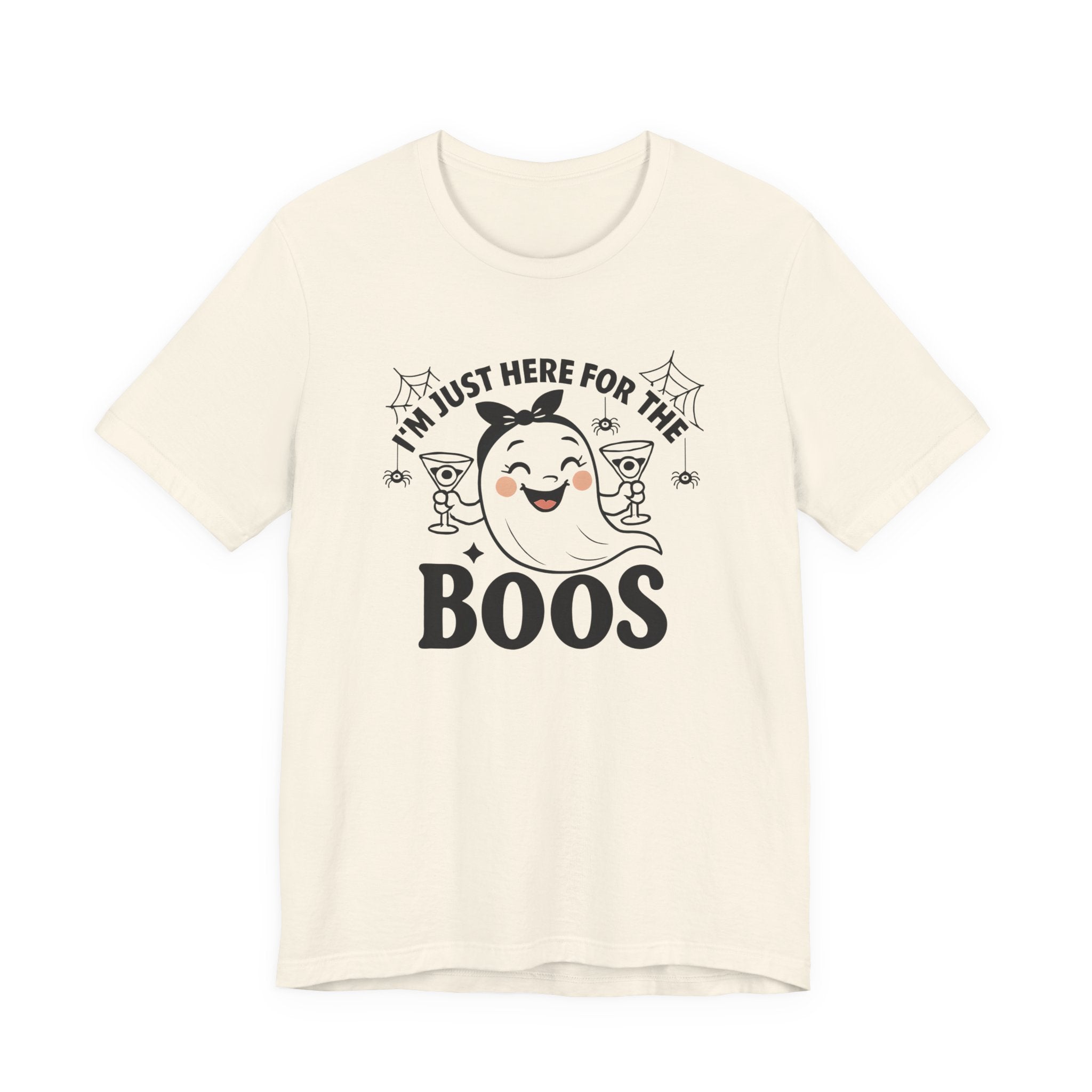 I'm Just Here for the Boos, Ghost, Bats, and Spiders Funny Tee Shirt, Unisex Halloween Shirt, Spooky Season Apparel, Casual Halloween Wear