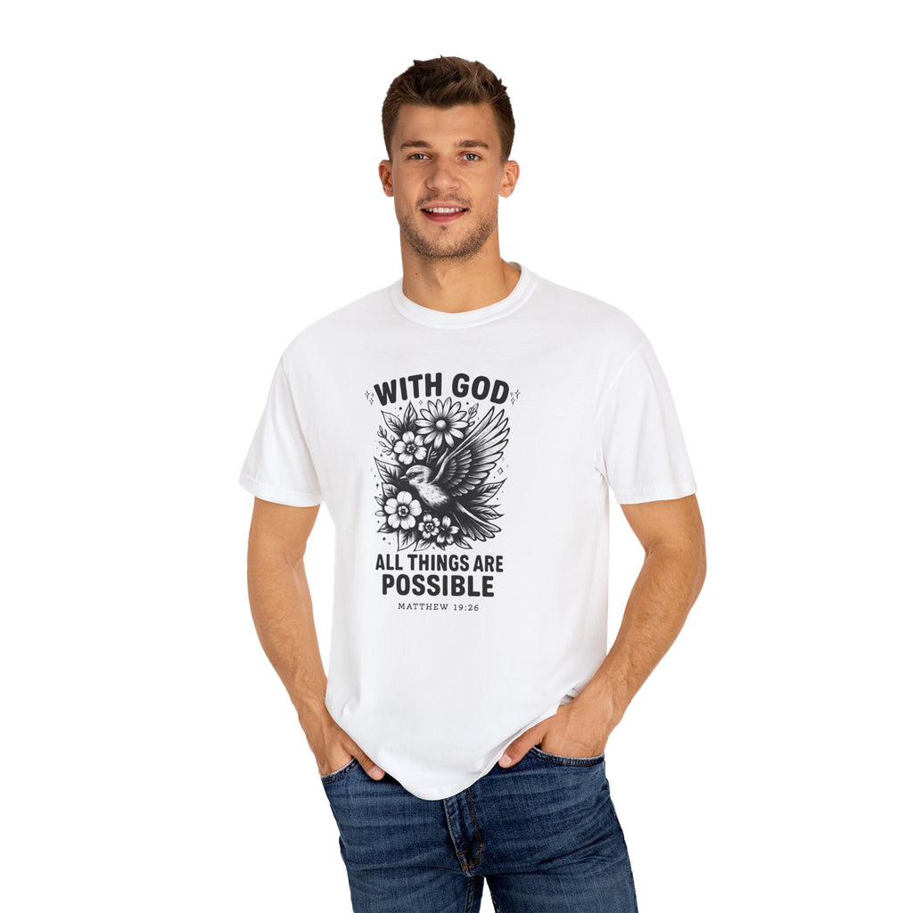 Matthew 19 26 Comfort Colors Tee, With God All Things Are Possible Shirt, Christian Bible Verse Shirt, Faith Christian Comfort Colors Shirt