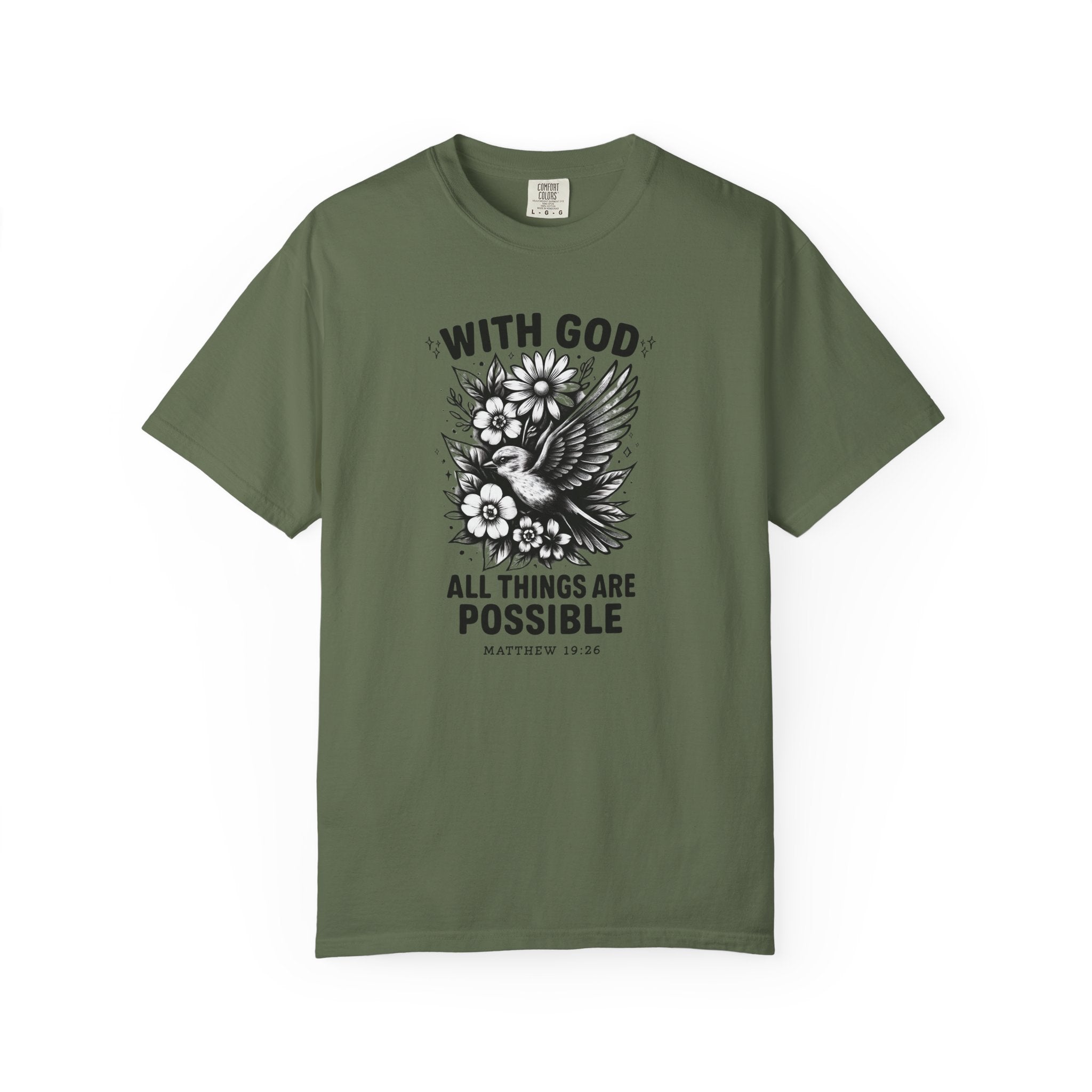 Matthew 19 26 Comfort Colors Tee, With God All Things Are Possible Shirt, Christian Bible Verse Shirt, Faith Christian Comfort Colors Shirt