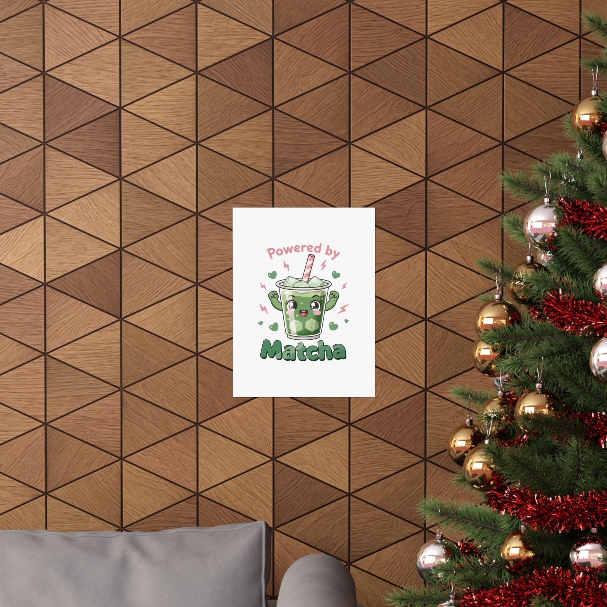 Powered by Matcha Matte Poster | Kawaii Matcha Drink Illustration