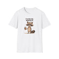 Funny Raccoon T-Shirt, Unisex Softstyle Tee, Humor Shirt, Coffee Lover Gift, Quirky Graphic Tee, Relaxed Fit Casual Wear