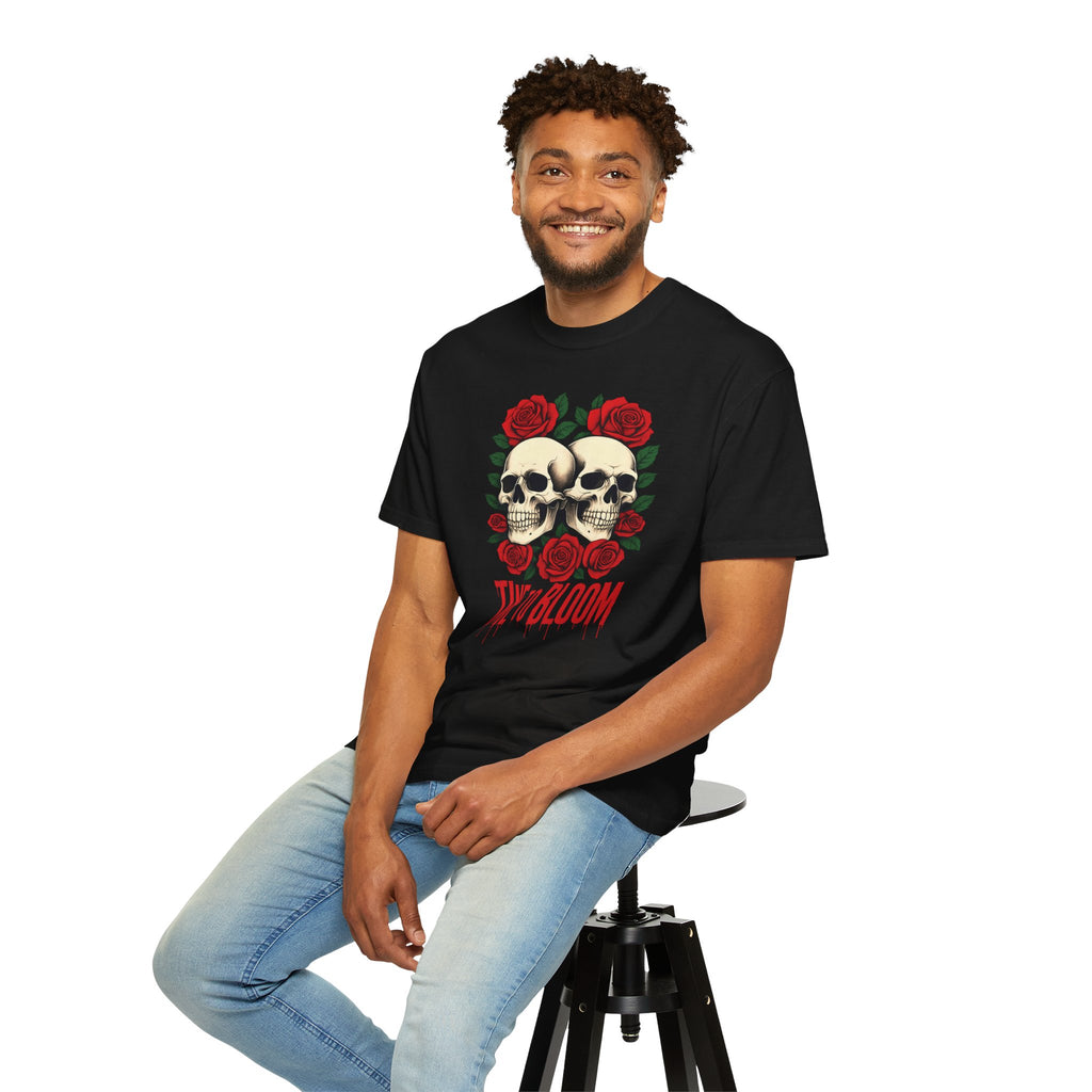 Stylish Skull & Rose Unisex T-shirt, Grunge Tee, Unisex Casual Wear, Unique Graphic Top, Gift for Goths, Time to Bloom Apparel
