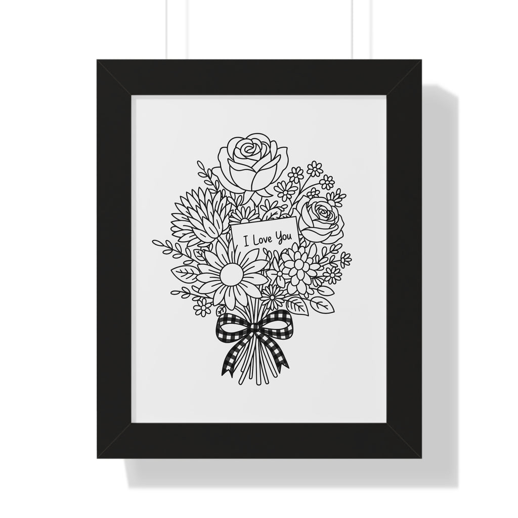I Love You Bouquet Framed Poster | Floral Line Art Vertical Print