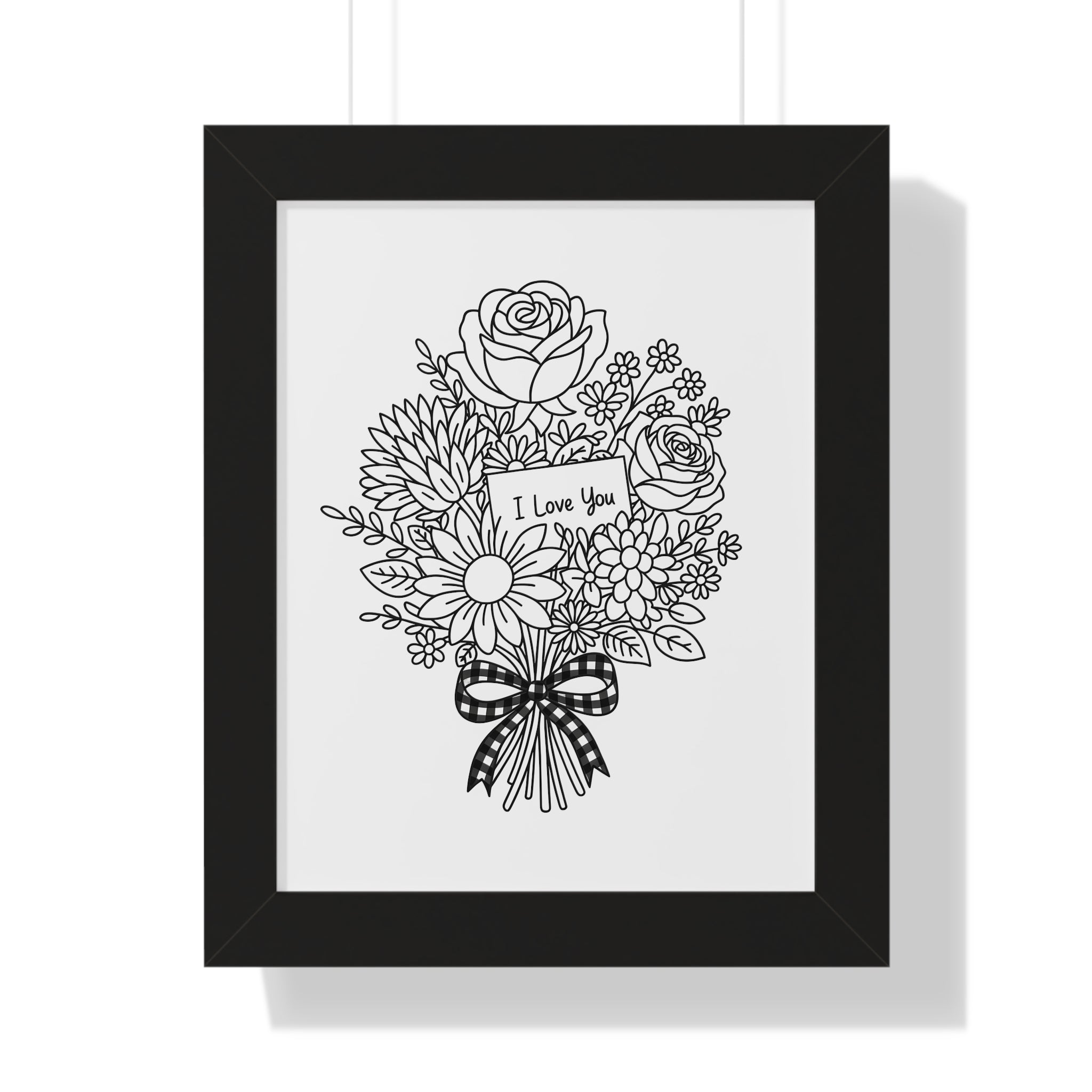 I Love You Bouquet Framed Poster | Floral Line Art Vertical Print