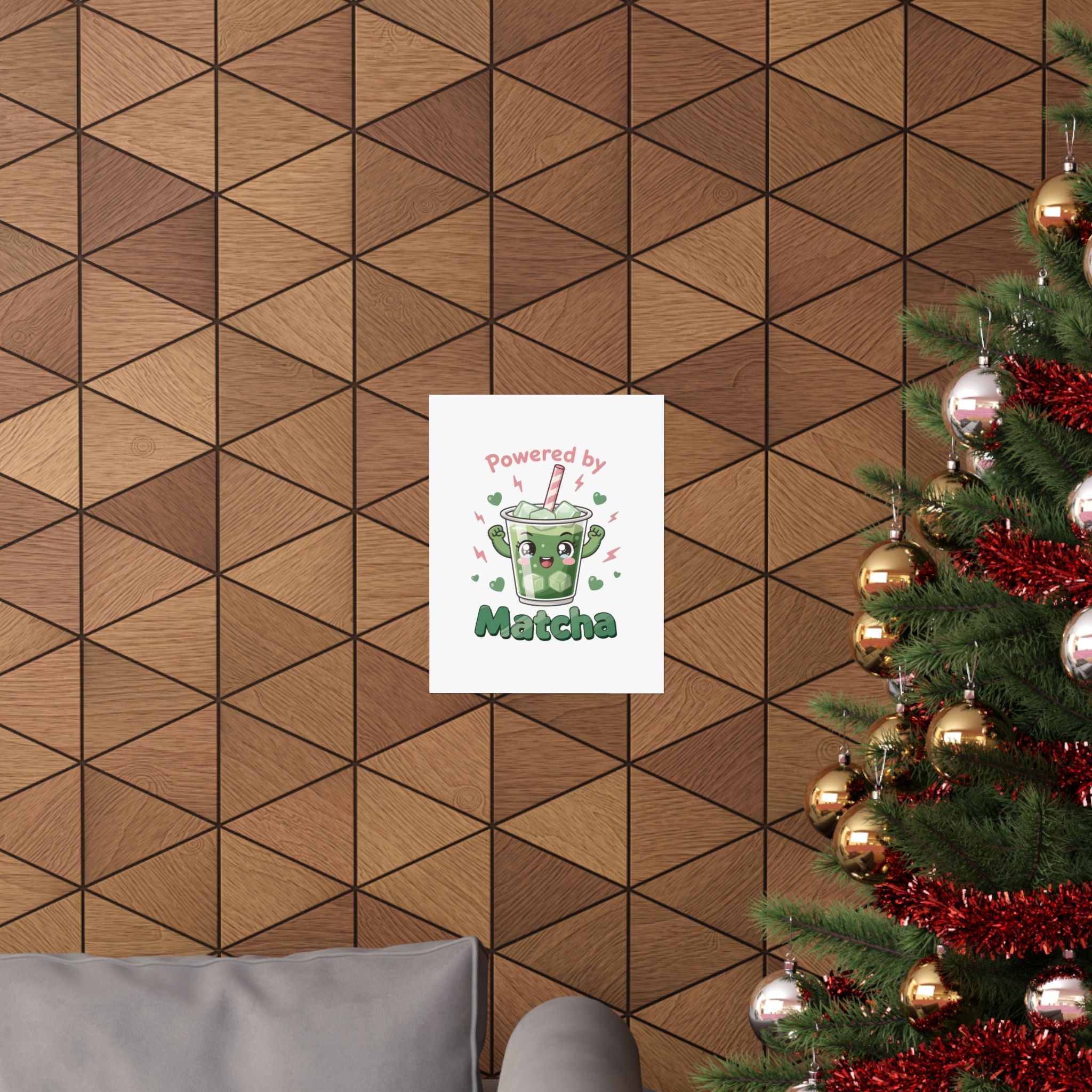 Powered by Matcha Matte Poster | Kawaii Matcha Drink Illustration