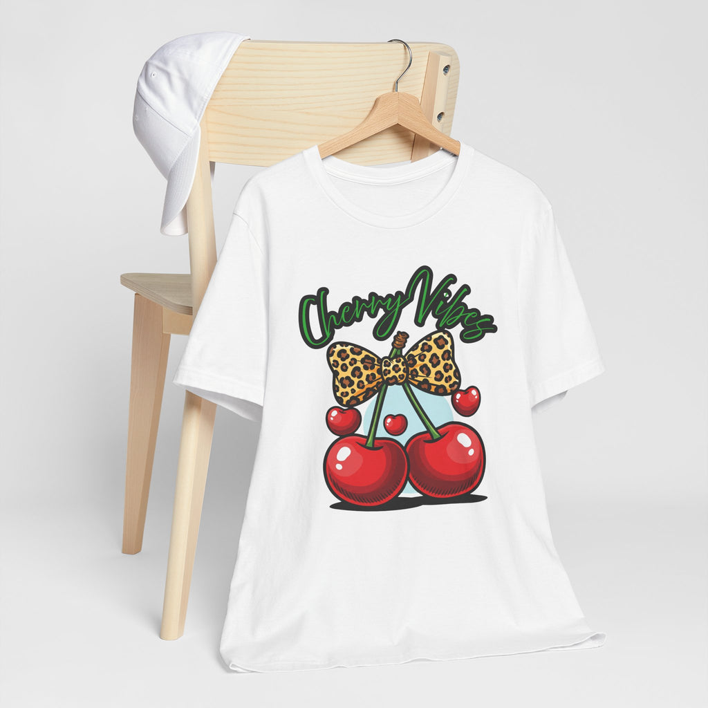 Cherry Vibes Short Sleeve Tee, Fun Graphic T-Shirt, Summer Style, Cute Gift for Friends, Party Top, Festival Wear