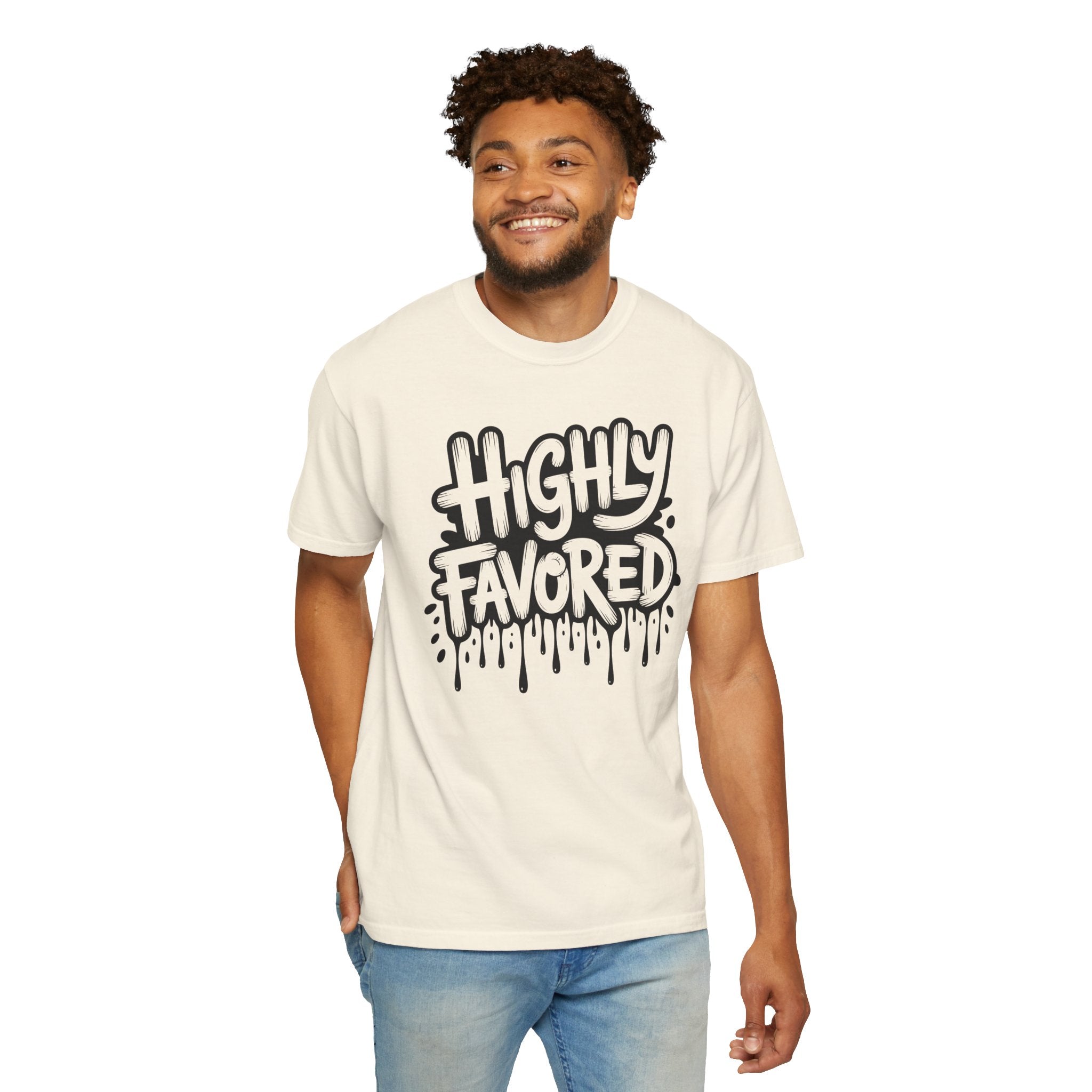 Highly Favored Comfort Colors Unisex Garment-Dyed T-Shirt | Casual Streetwear, Gift for Friends, Inspirational Apparel, Everyday Comfort, Affirmation Tee