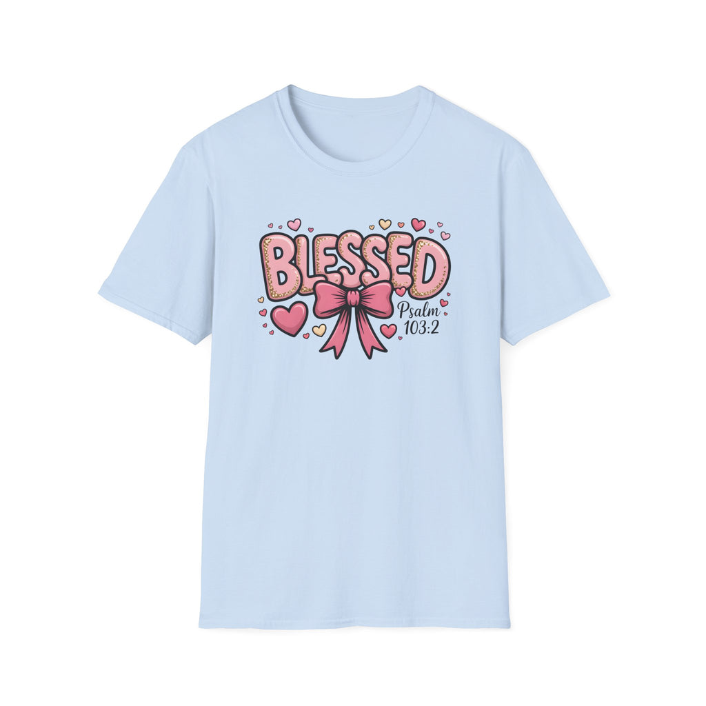 Blessed bow design T-Shirt | Psalm 103:2 faith tee, Pink Hearts