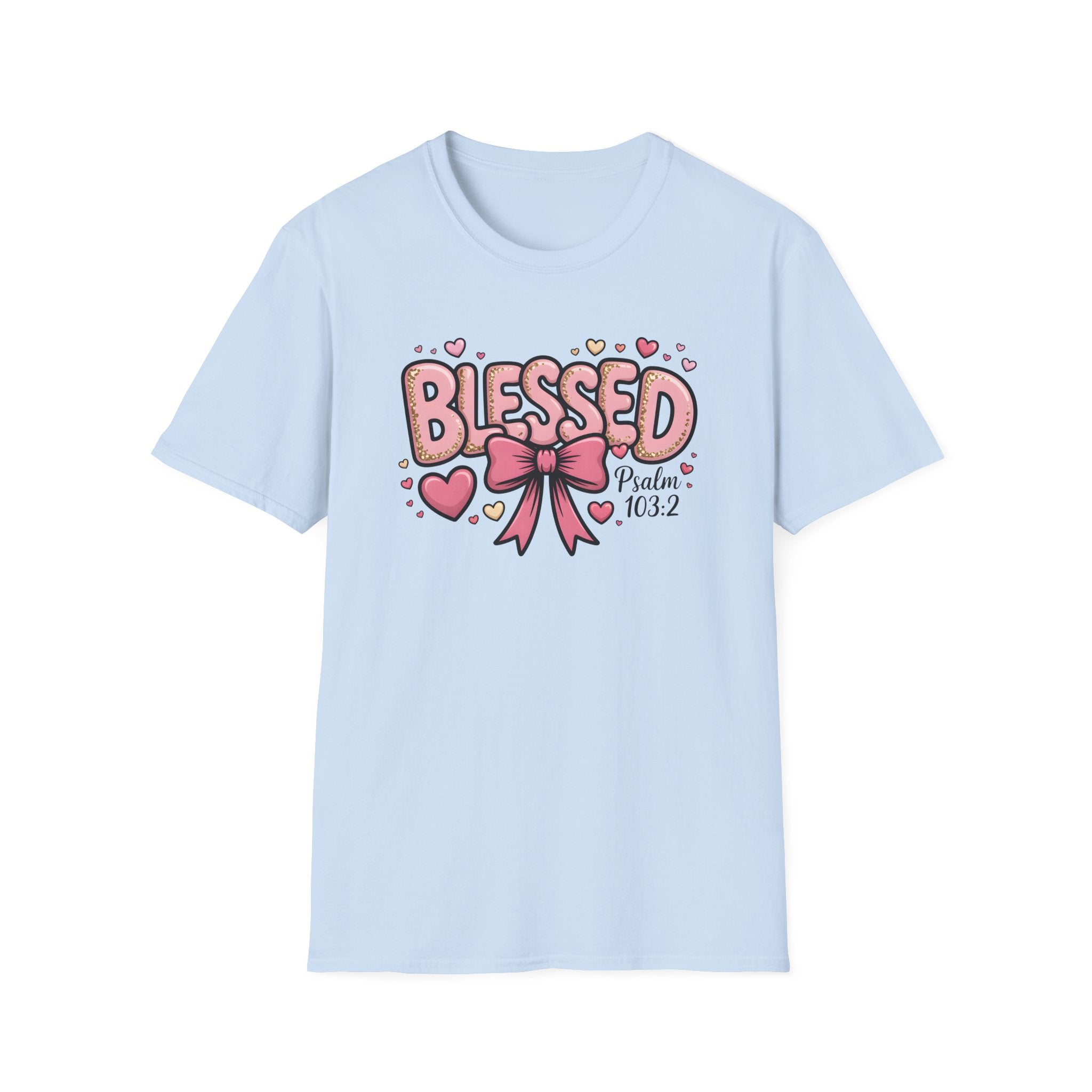 Blessed bow design T-Shirt | Psalm 103:2 faith tee, Pink Hearts