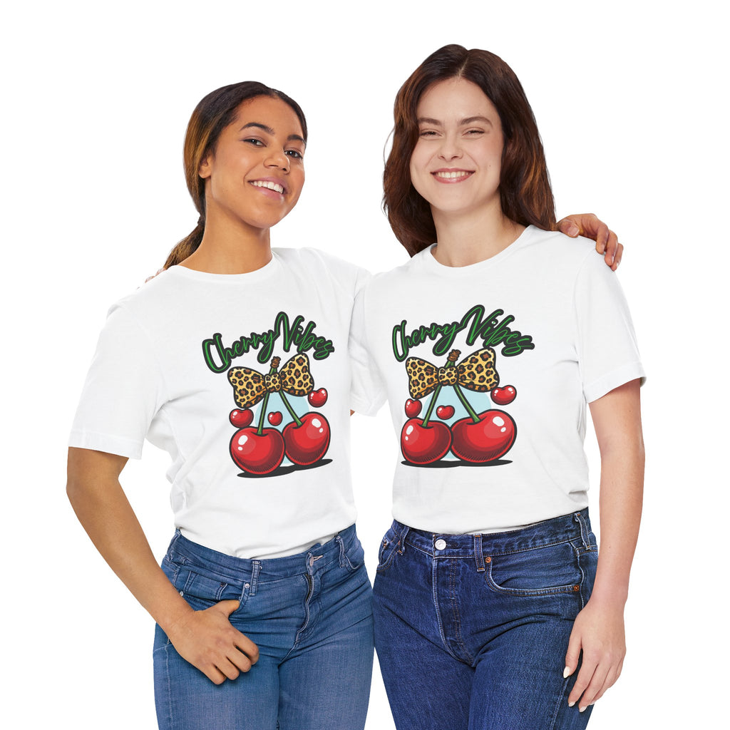 Cherry Vibes Short Sleeve Tee, Fun Graphic T-Shirt, Summer Style, Cute Gift for Friends, Party Top, Festival Wear