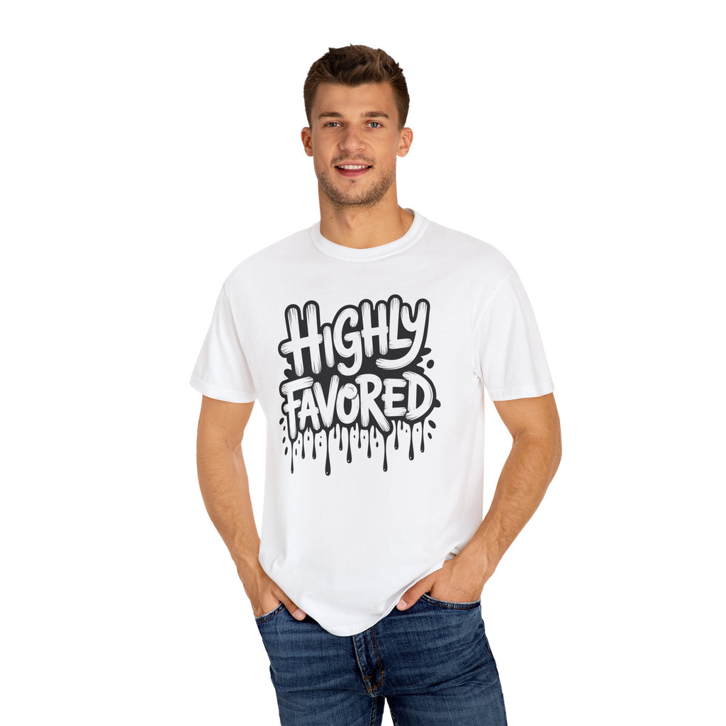 Highly Favored Comfort Colors Unisex Garment-Dyed T-Shirt | Casual Streetwear, Gift for Friends, Inspirational Apparel, Everyday Comfort, Affirmation Tee