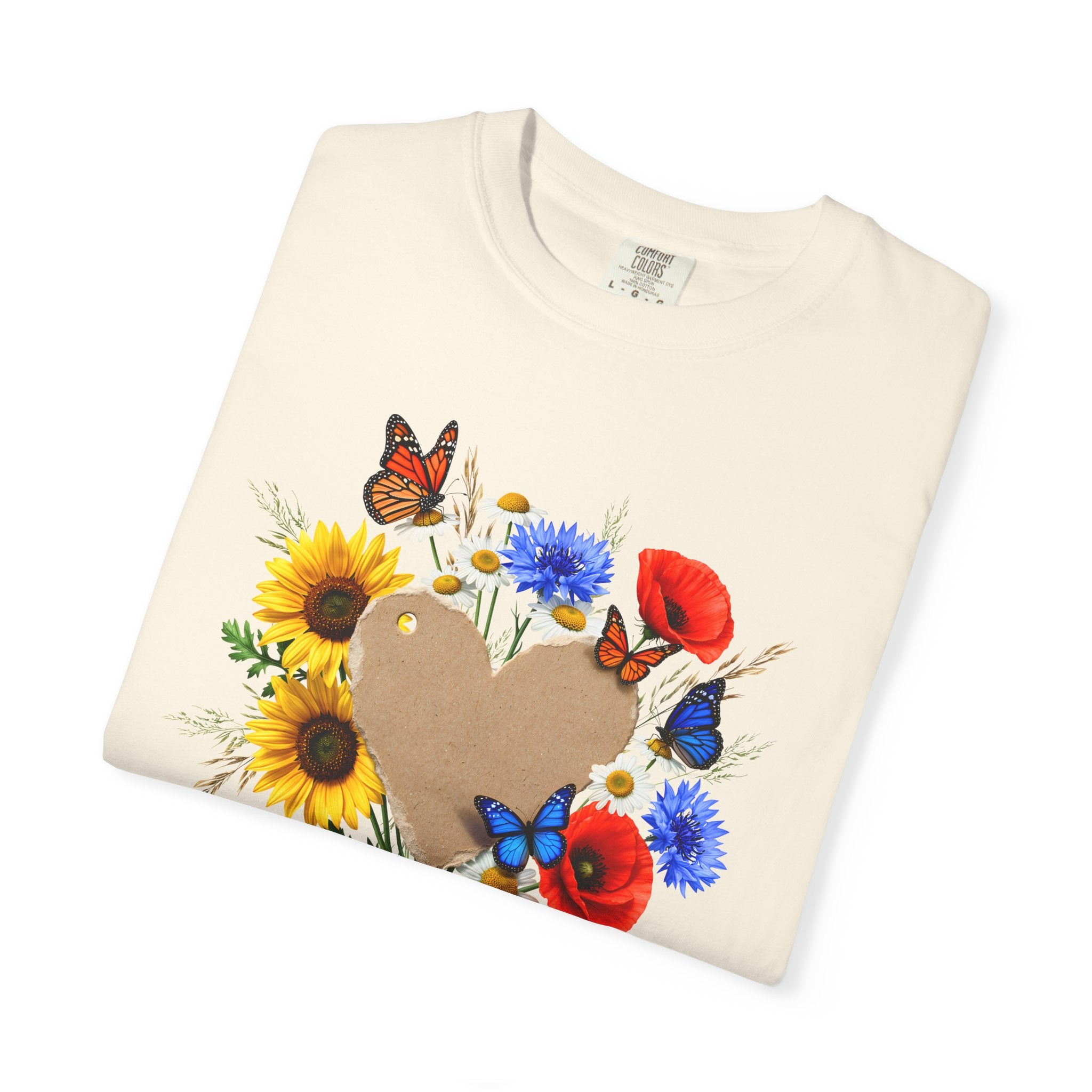 Wildflower Heart T-shirt | Sunflower Poppy Cornflower Butterfly Shirt