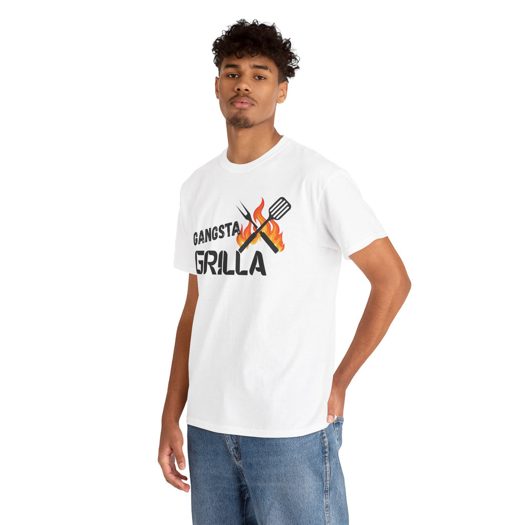 Gangsta Grilla BBQ Unisex Heavy Cotton Tee, Grilling Shirt, Cooking Gift, Father's Day Apparel, Summer BBQ Outfit, Foodie Tee