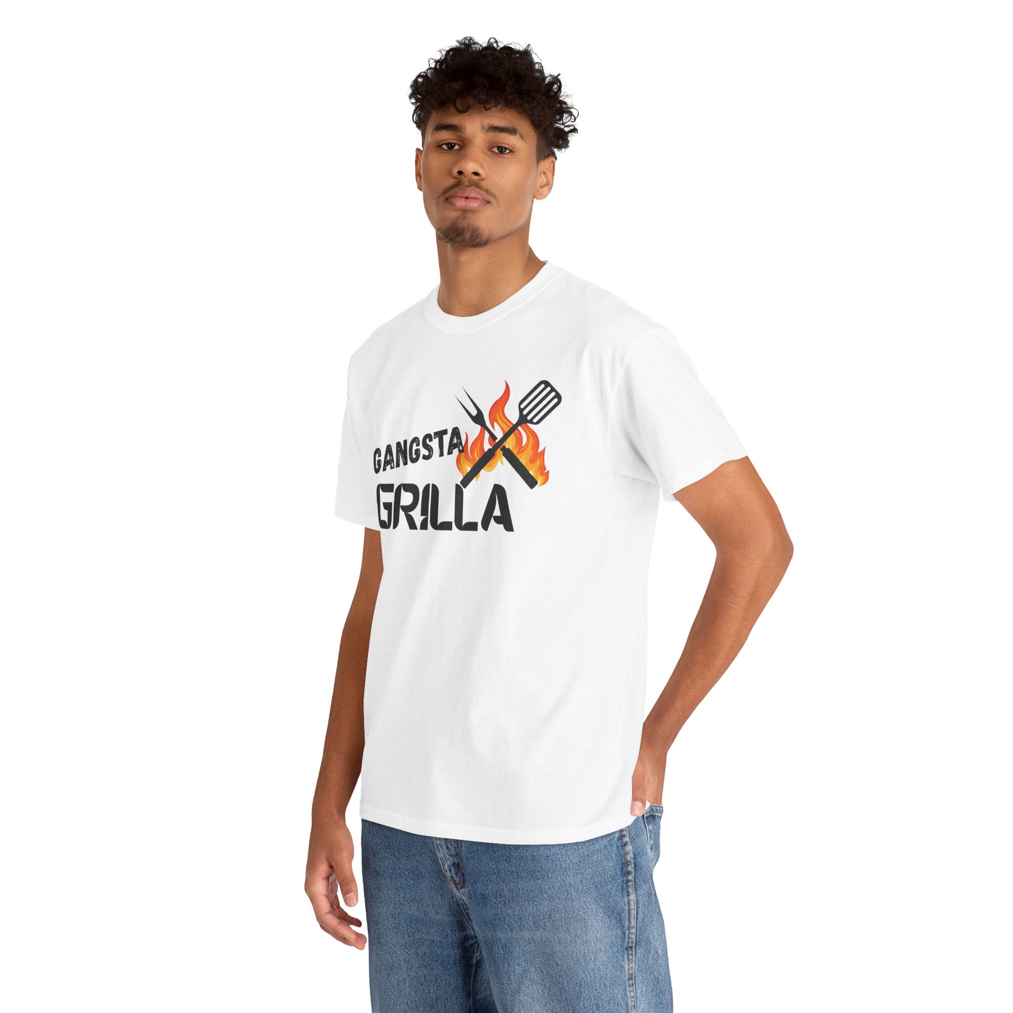 Gangsta Grilla BBQ Unisex Heavy Cotton Tee, Grilling Shirt, Cooking Gift, Father's Day Apparel, Summer BBQ Outfit, Foodie Tee