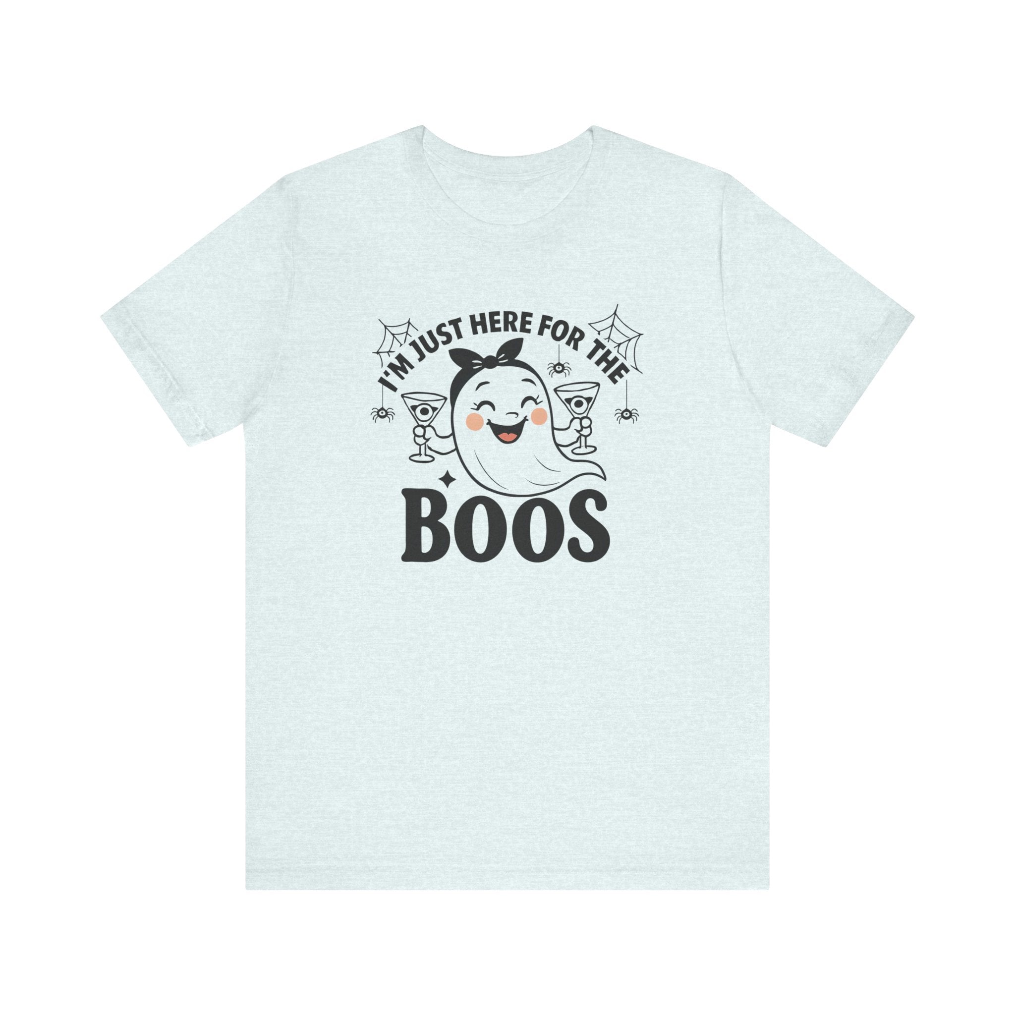 I'm Just Here for the Boos, Ghost, Bats, and Spiders Funny Tee Shirt, Unisex Halloween Shirt, Spooky Season Apparel, Casual Halloween Wear