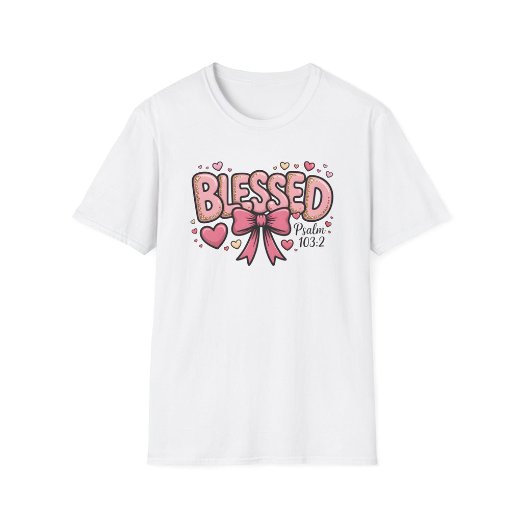 Blessed bow design T-Shirt | Psalm 103:2 faith tee, Pink Hearts