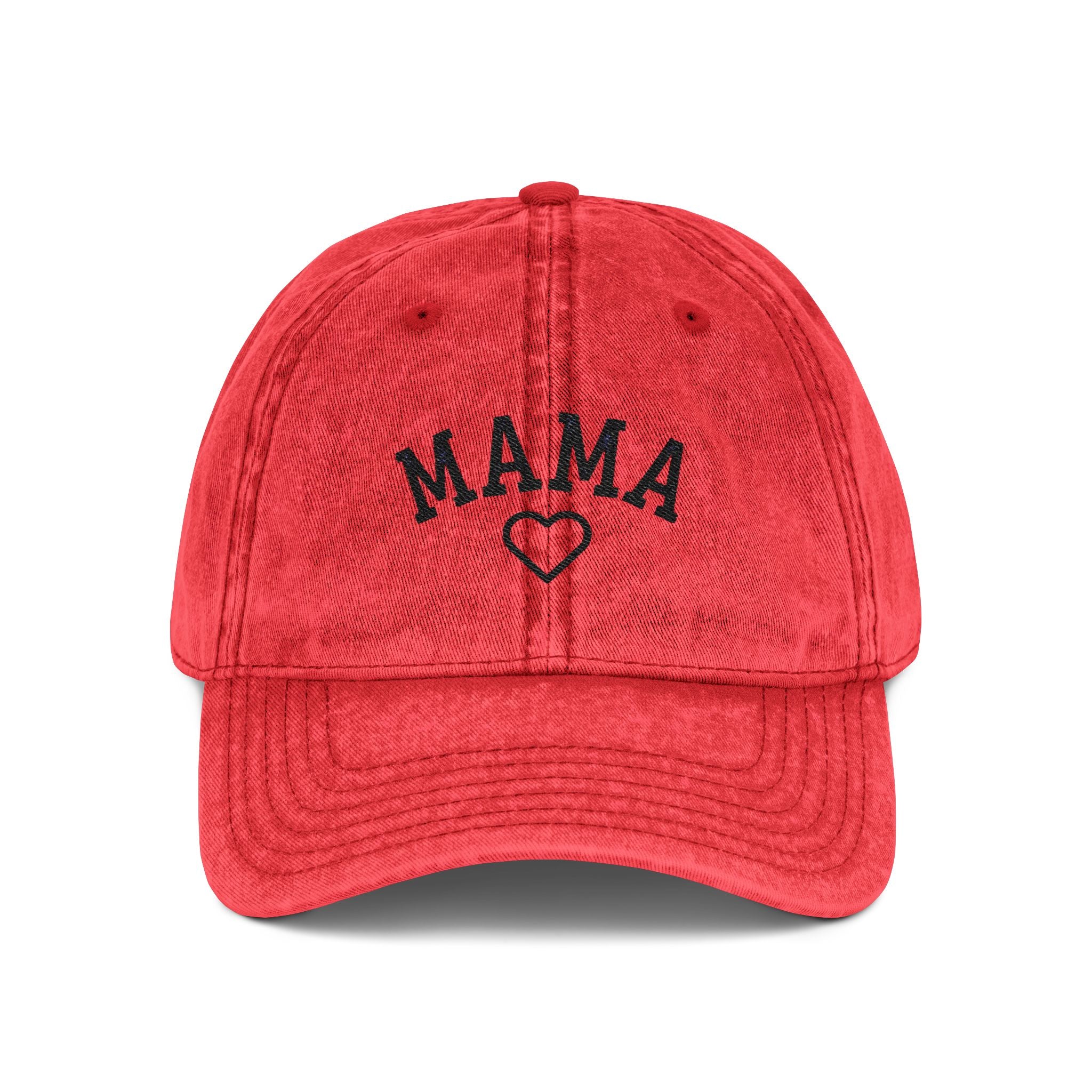 Embroidered Mama Heart Baseball Cap | Vintage Washed Hat with Outlined Heart On Back