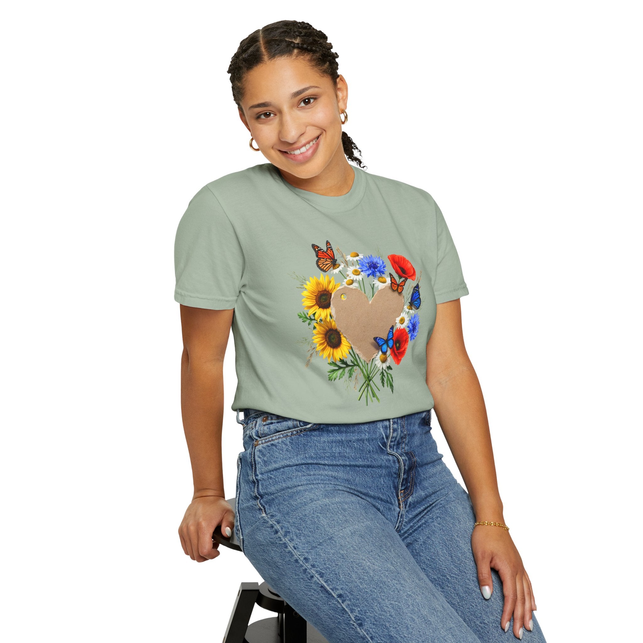Wildflower Heart T-shirt | Sunflower Poppy Cornflower Butterfly Shirt