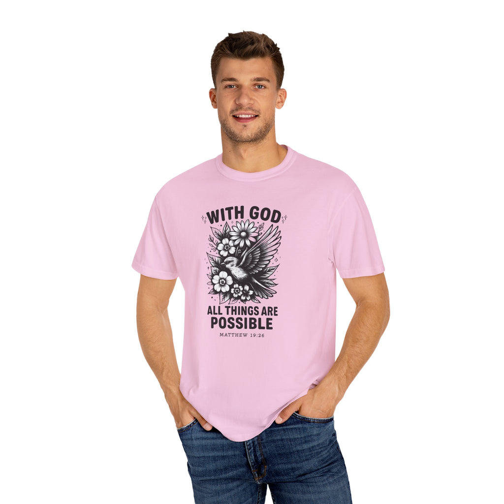 Matthew 19 26 Comfort Colors Tee, With God All Things Are Possible Shirt, Christian Bible Verse Shirt, Faith Christian Comfort Colors Shirt