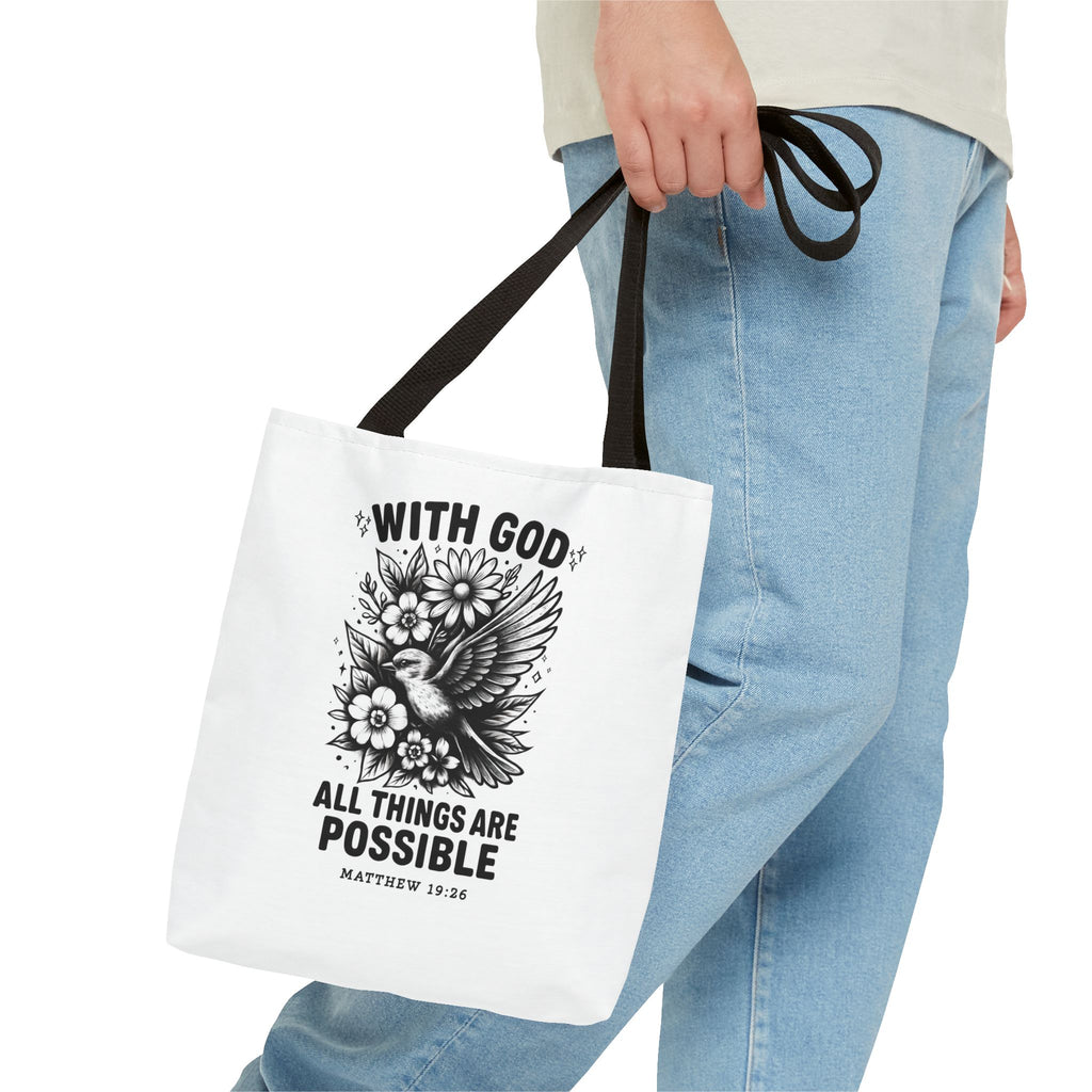 Matthew 19 26 Christian Tote Bag, Bible Verse Tote, Inspirational Tote Bag, Faith Tote, Scripture Tote, Gift for Believers