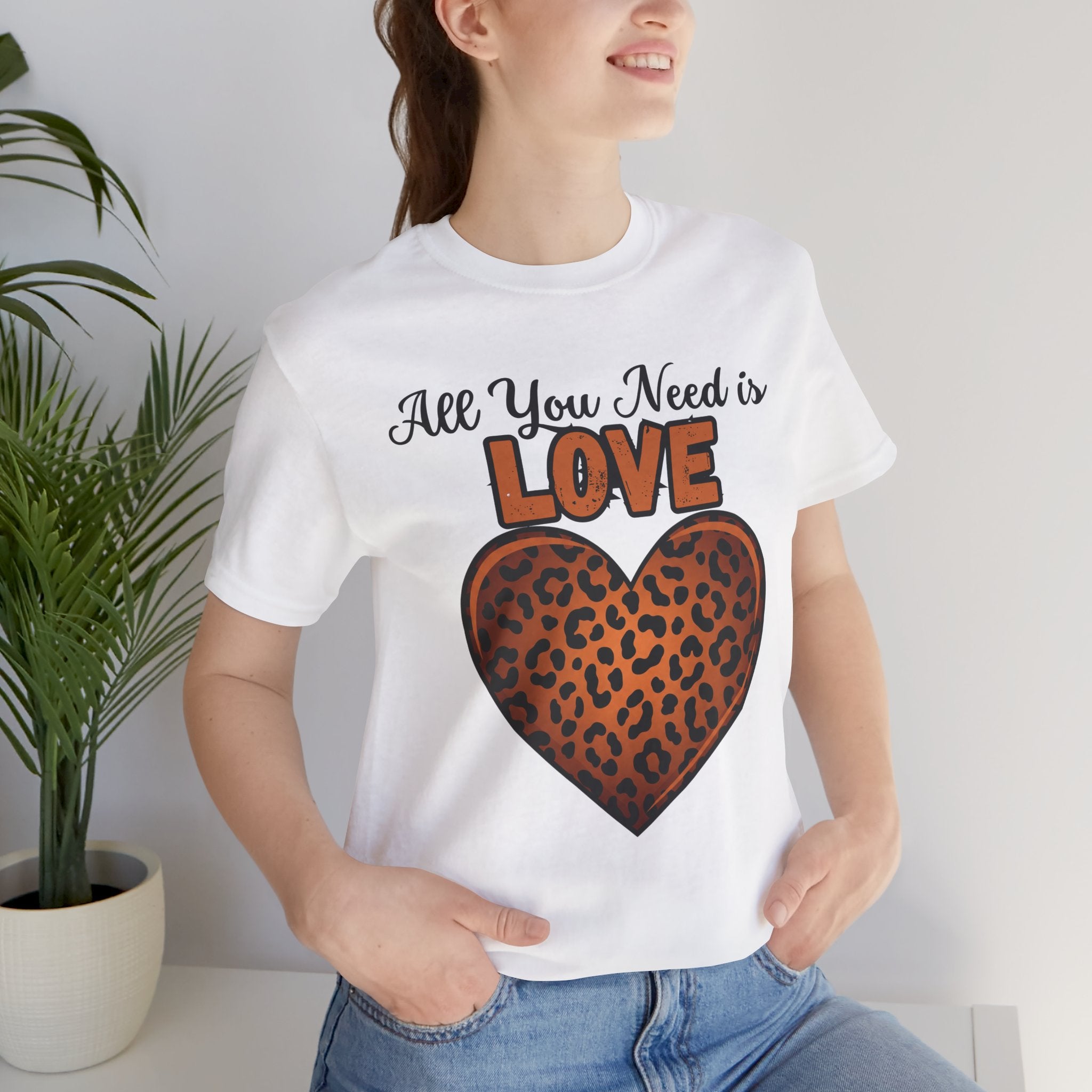 Heartfelt Love Leopard Print Tee, Cute Casual Top, Love Collection
