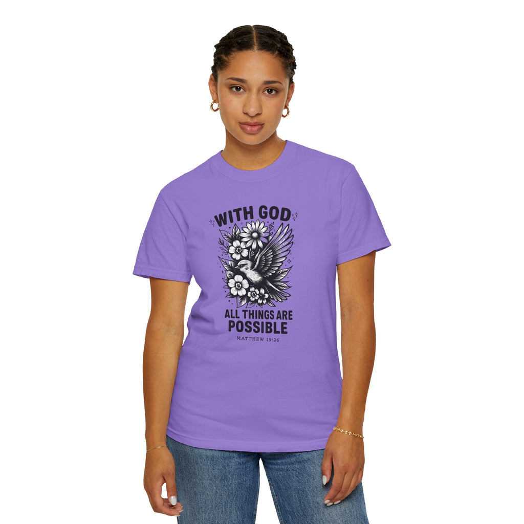 Matthew 19 26 Comfort Colors Tee, With God All Things Are Possible Shirt, Christian Bible Verse Shirt, Faith Christian Comfort Colors Shirt